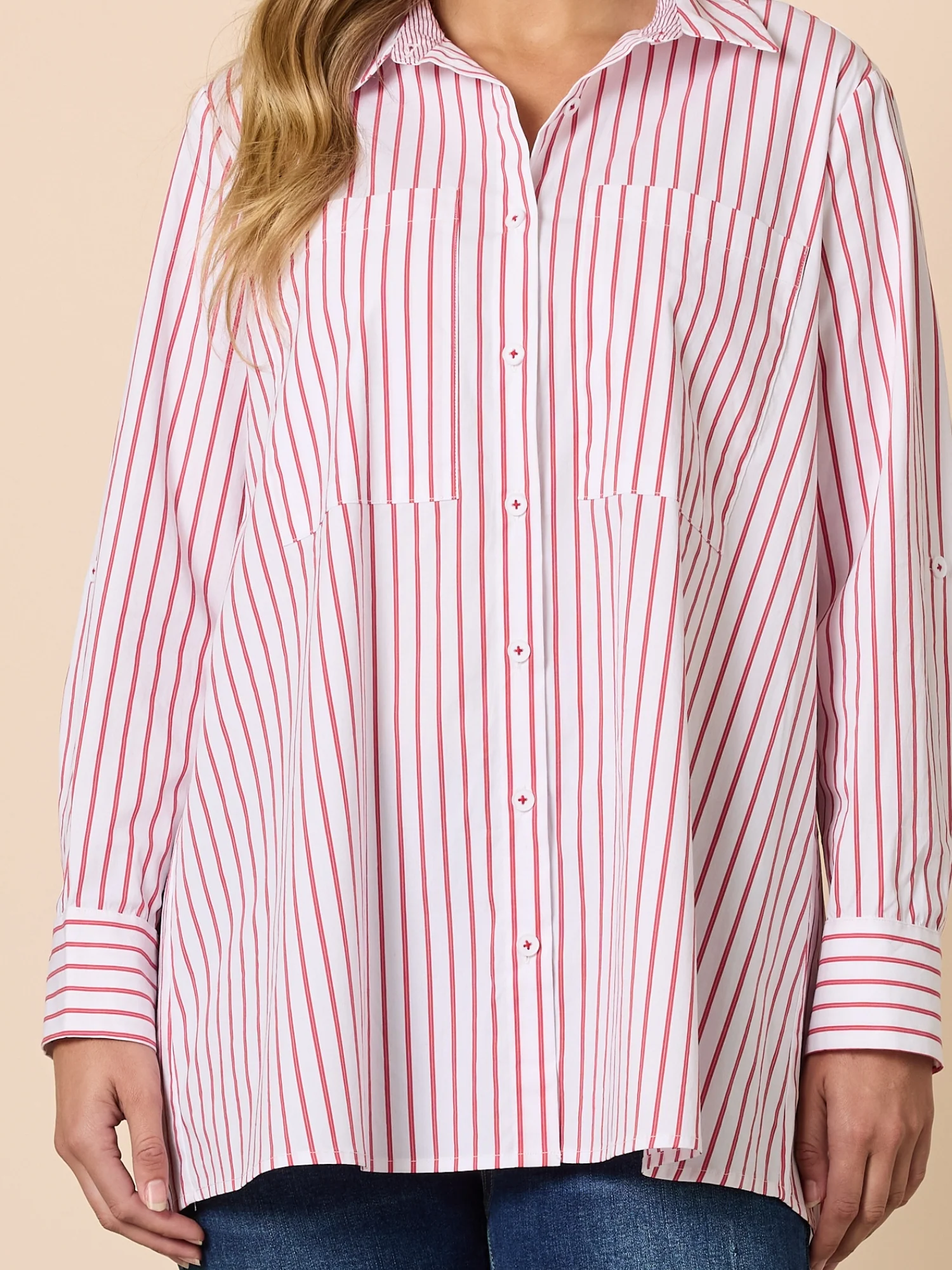 Off the Cuff Stripe Print Shirt - Red/White - Image 5