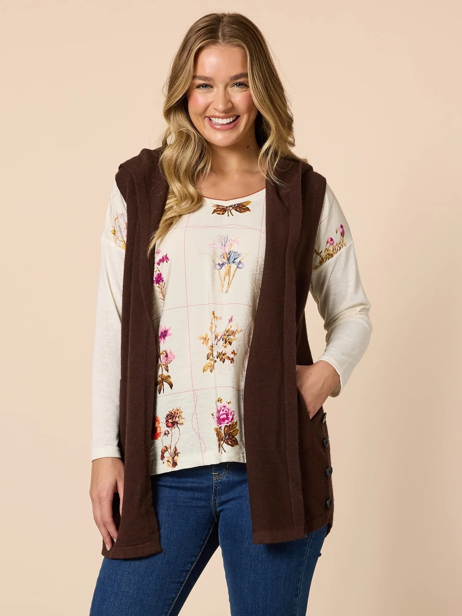Ollie Side Button Vest - Coffee