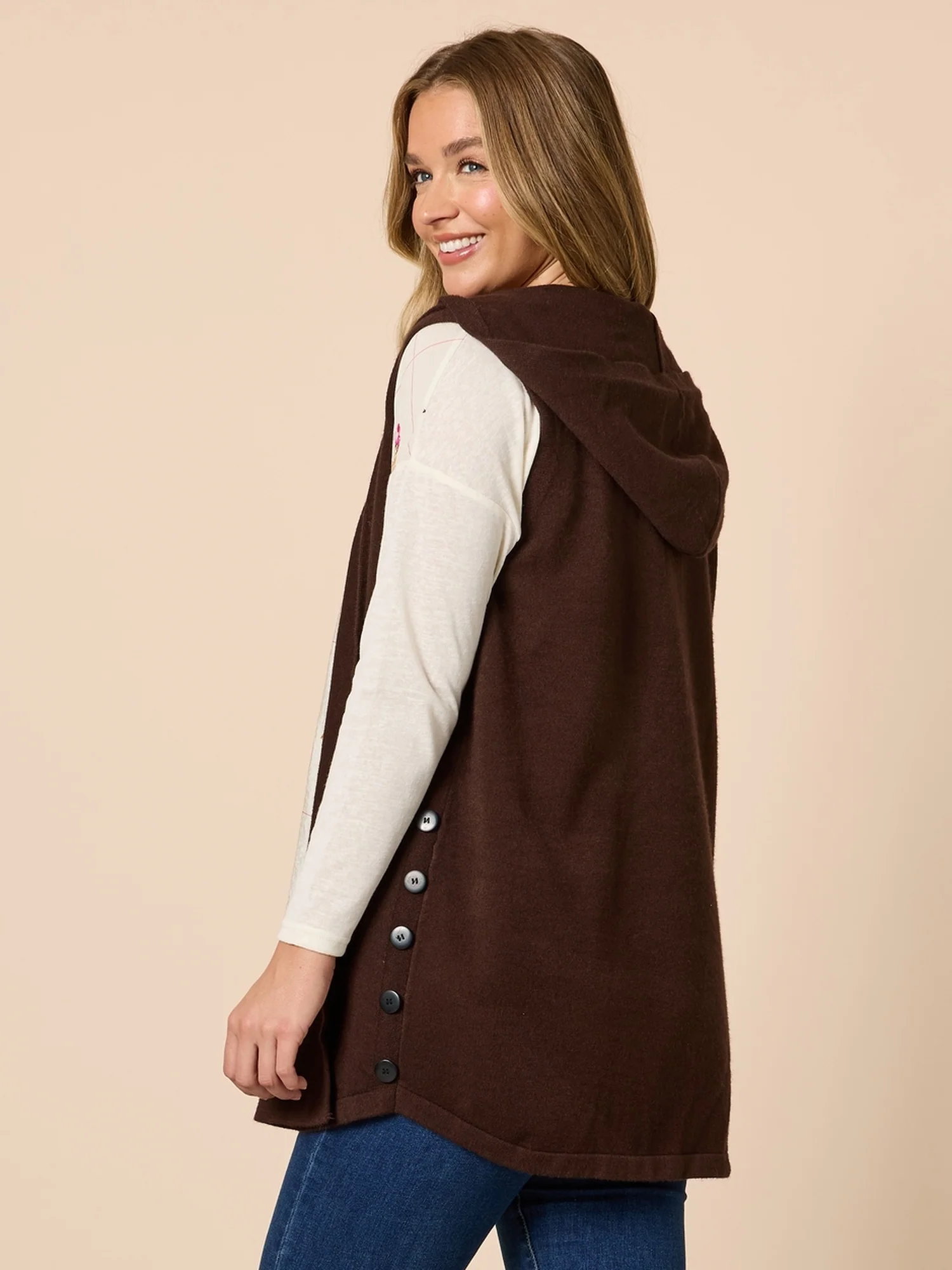 Ollie Side Button Vest - Coffee - Image 4