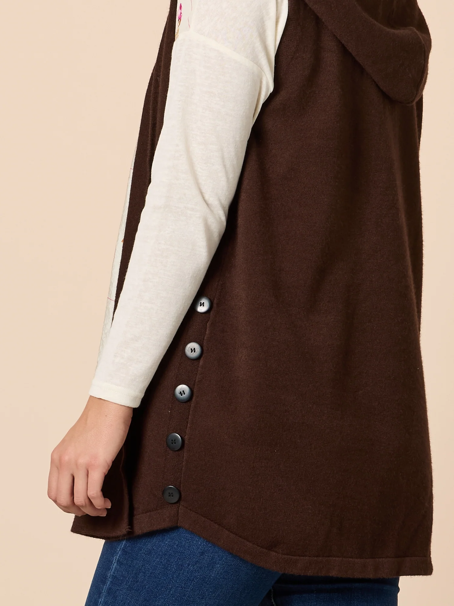 Ollie Side Button Vest - Coffee - Image 6