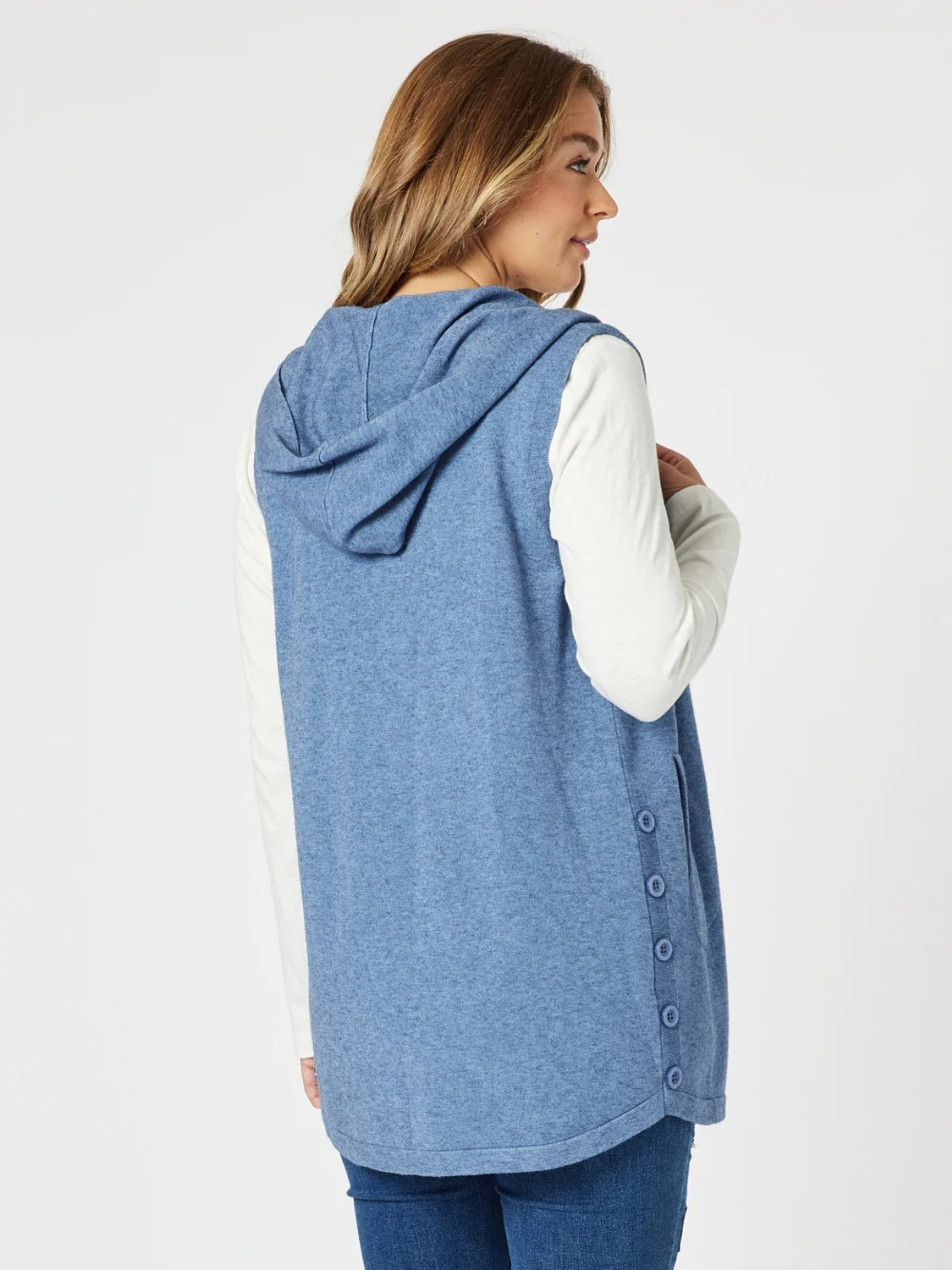 Ollie Side Button Vest - Indigo - Image 3
