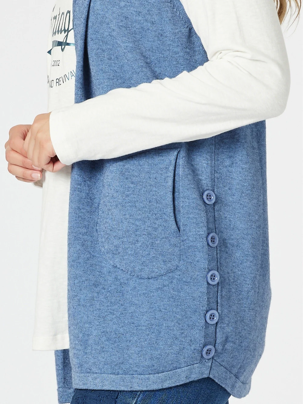 Ollie Side Button Vest - Indigo - Image 4