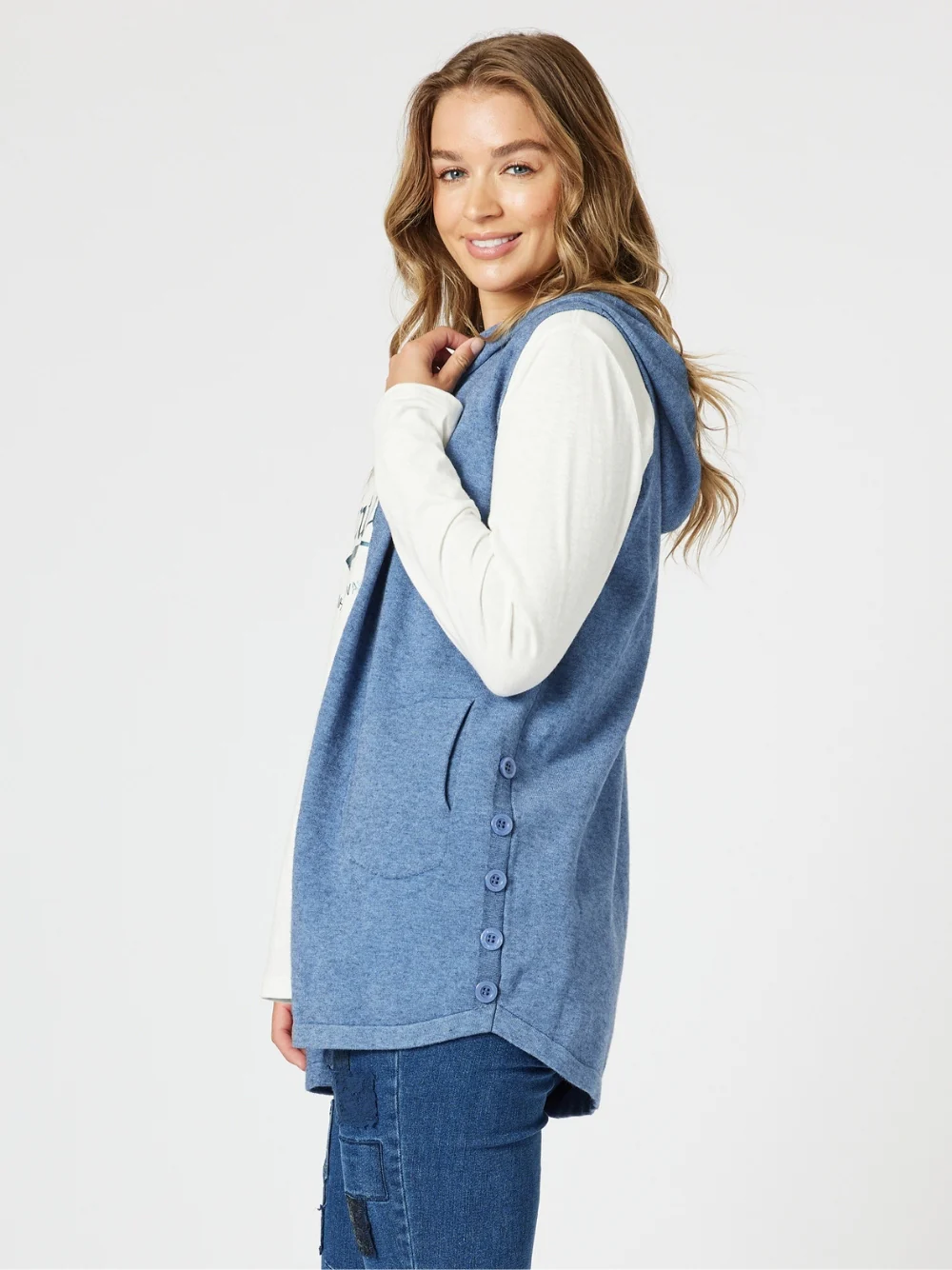 Ollie Side Button Vest - Indigo - Image 7