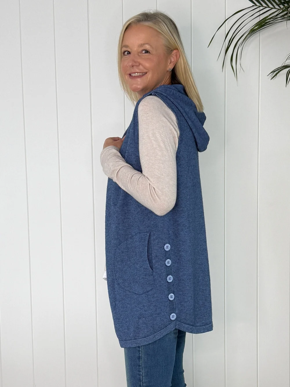 Ollie Side Button Vest - Indigo - Image 9