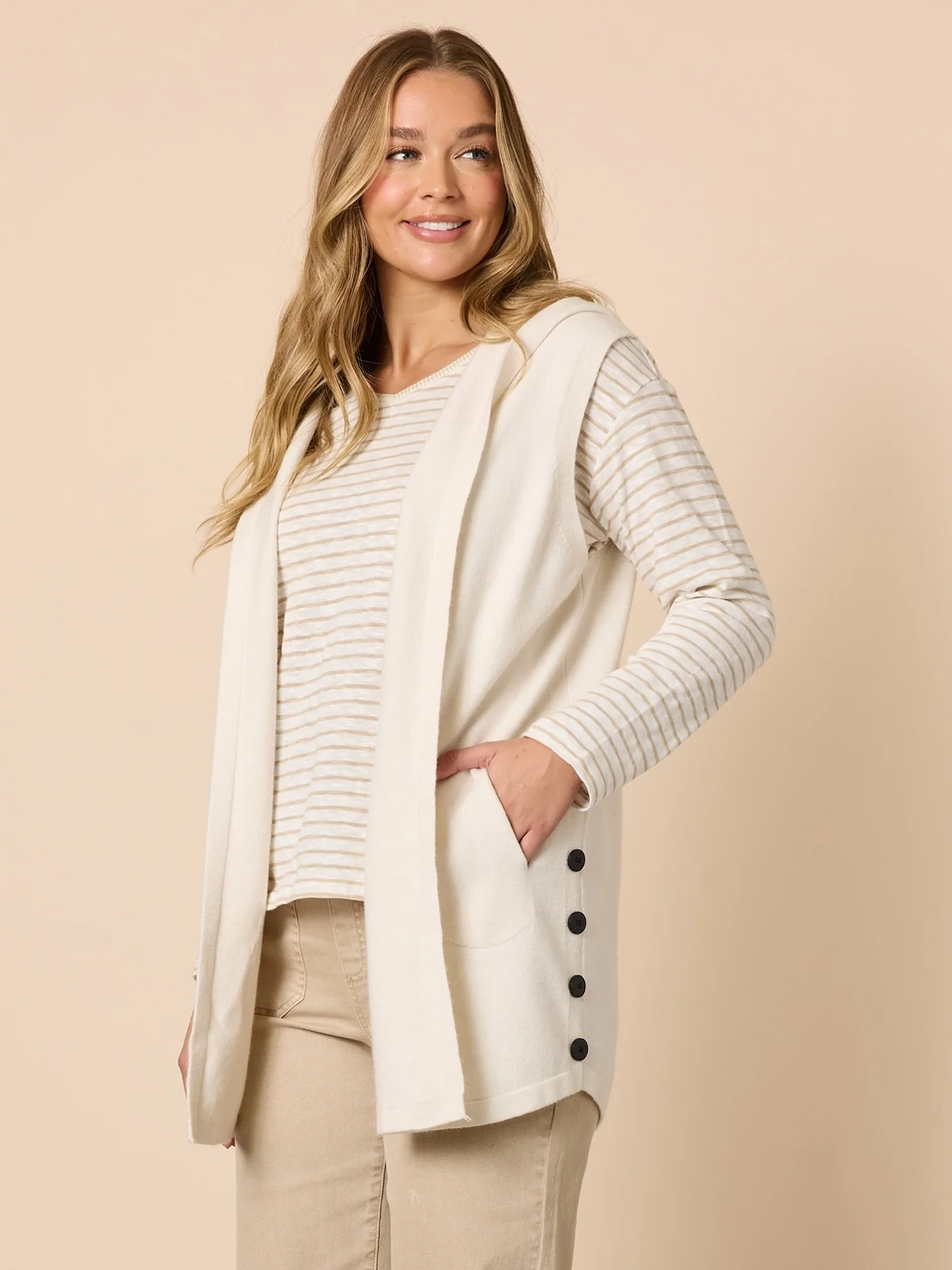 Ollie Side Button Vest - Ivory - Image 5