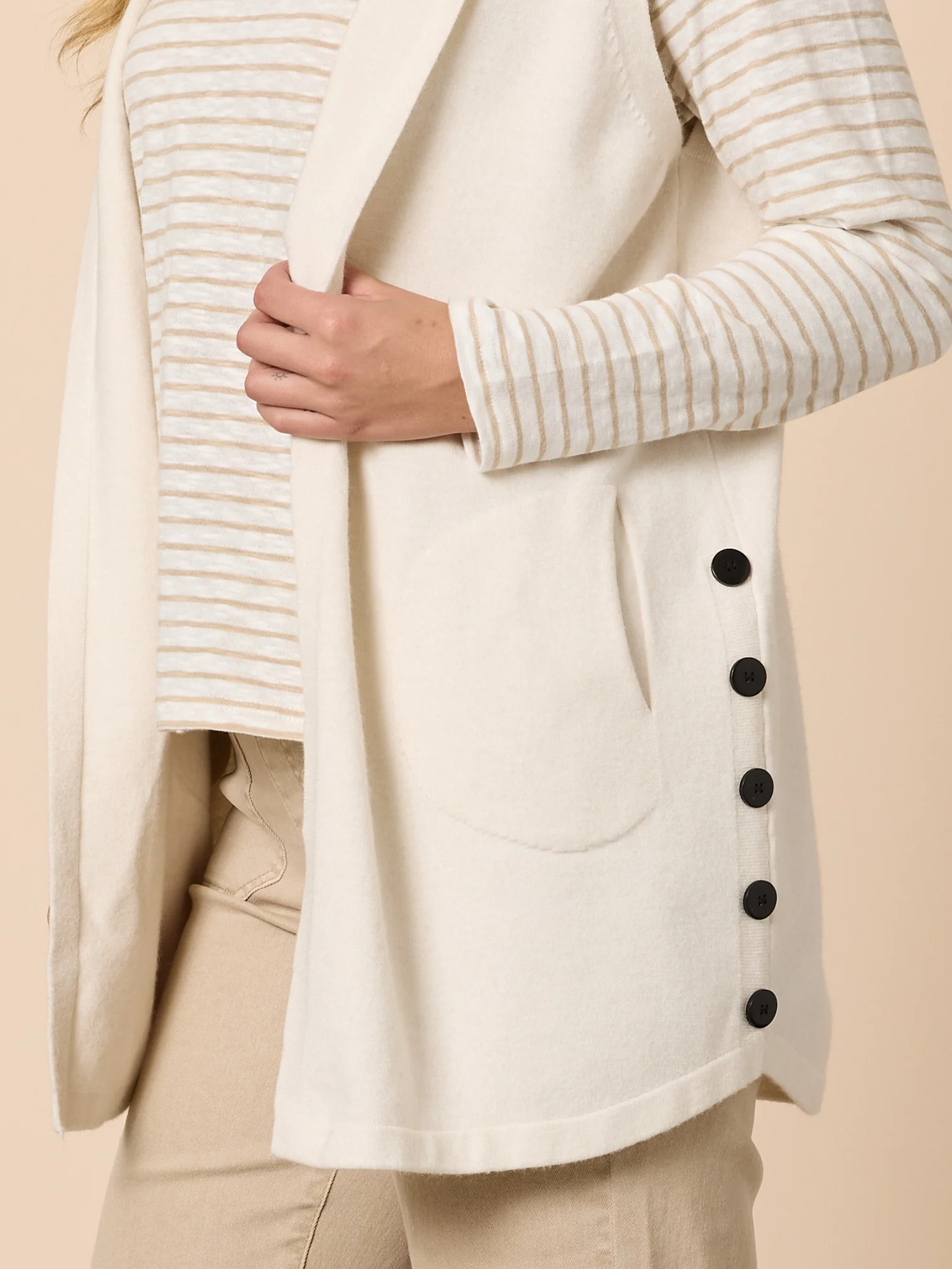 Ollie Side Button Vest - Ivory - Image 7