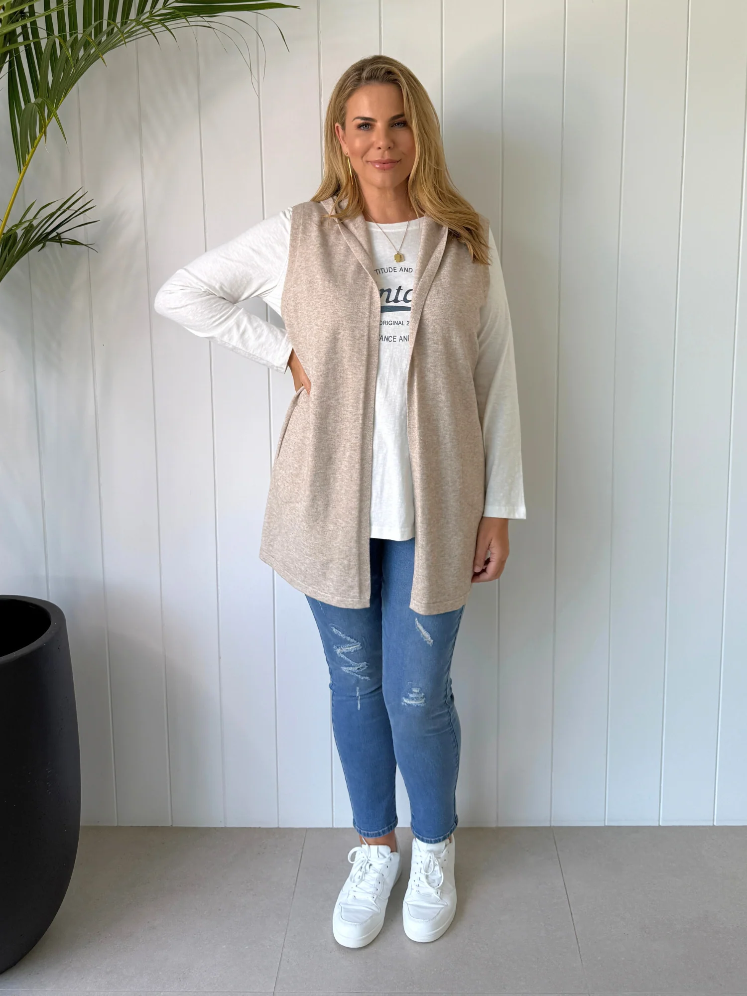Ollie Side Button Vest - Oatmeal - Image 2