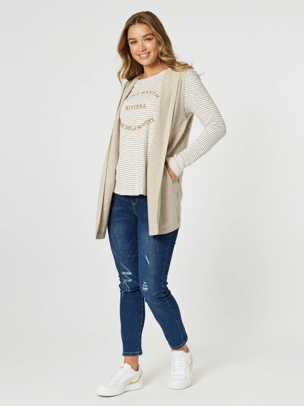 Ollie Side Button Vest - Oatmeal - Image 3