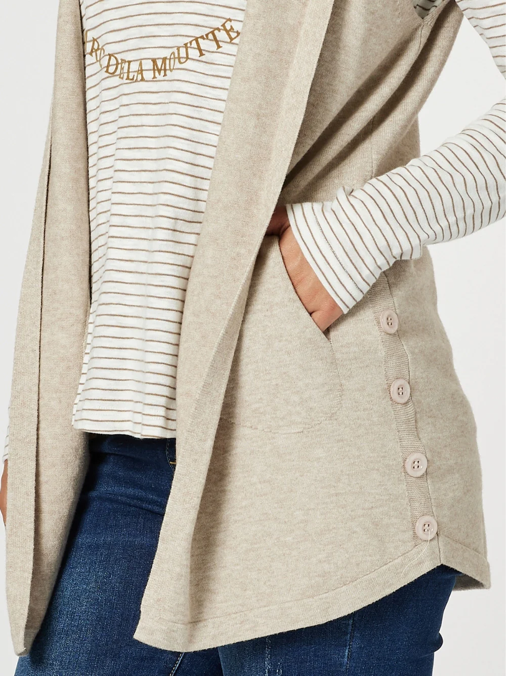 Ollie Side Button Vest - Oatmeal - Image 4