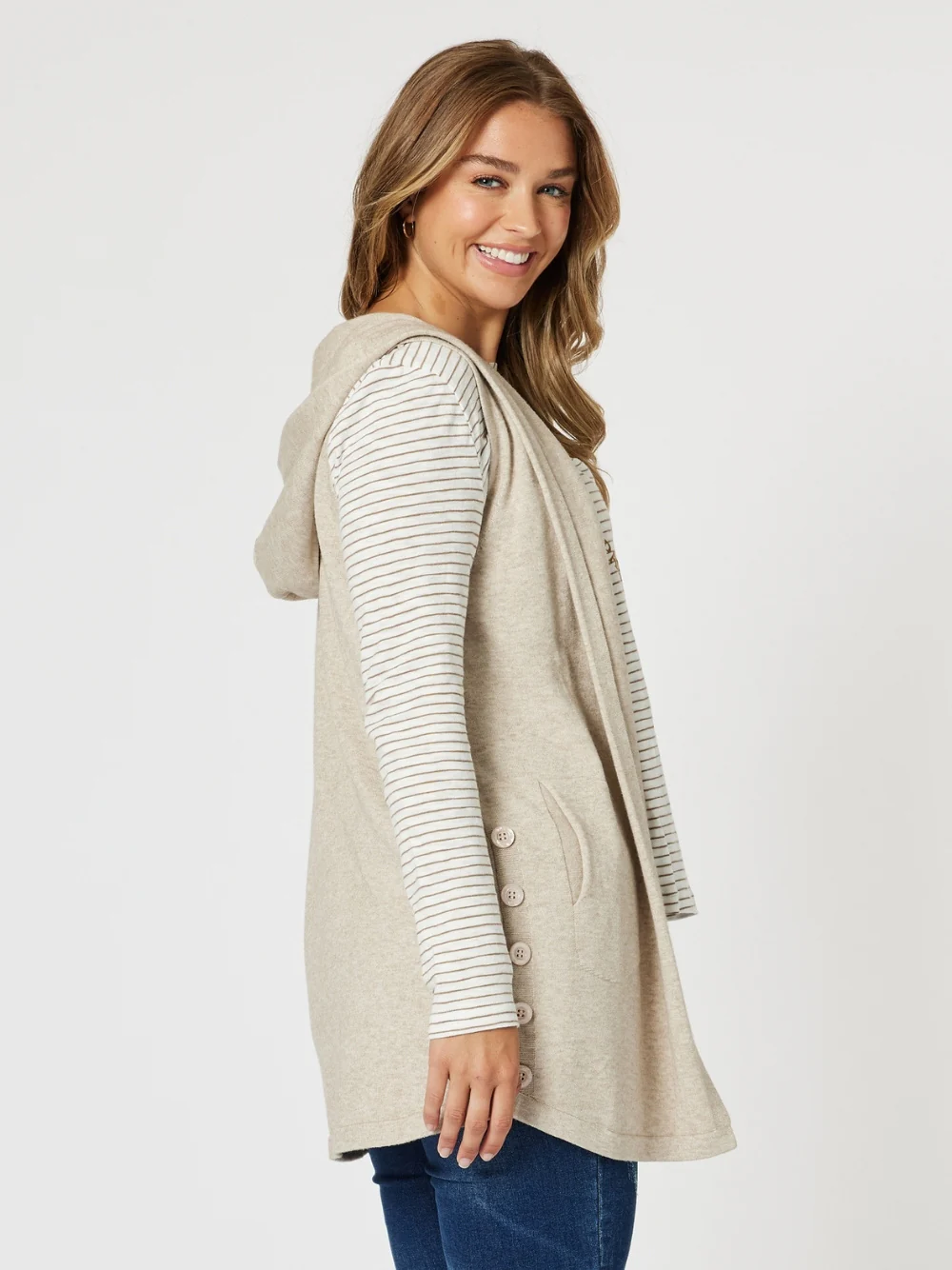 Ollie Side Button Vest - Oatmeal - Image 6