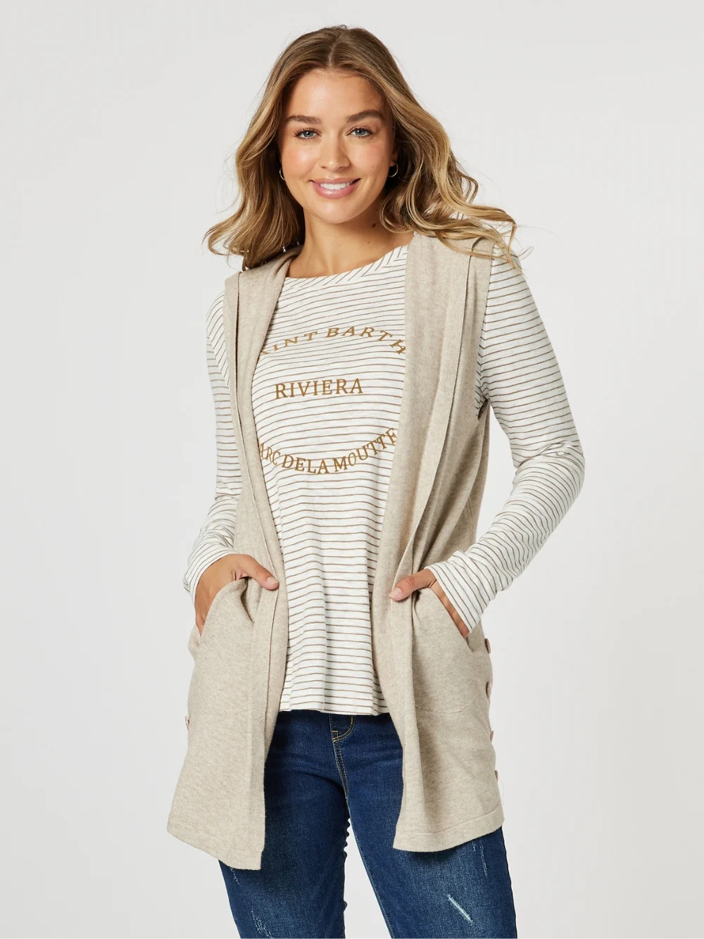 Ollie Side Button Vest - Oatmeal - Image 7