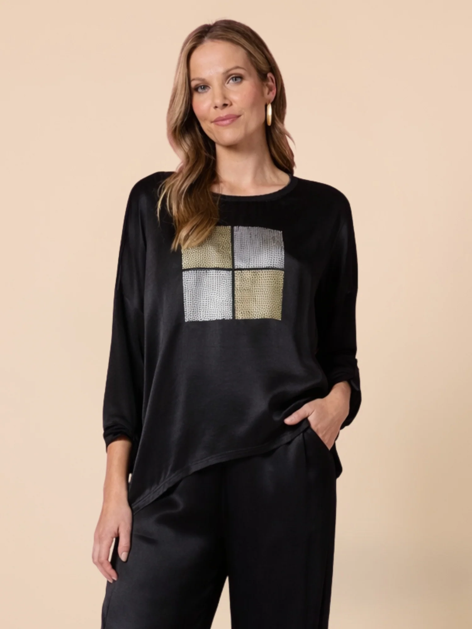 Opera Sequin Print Top - Black