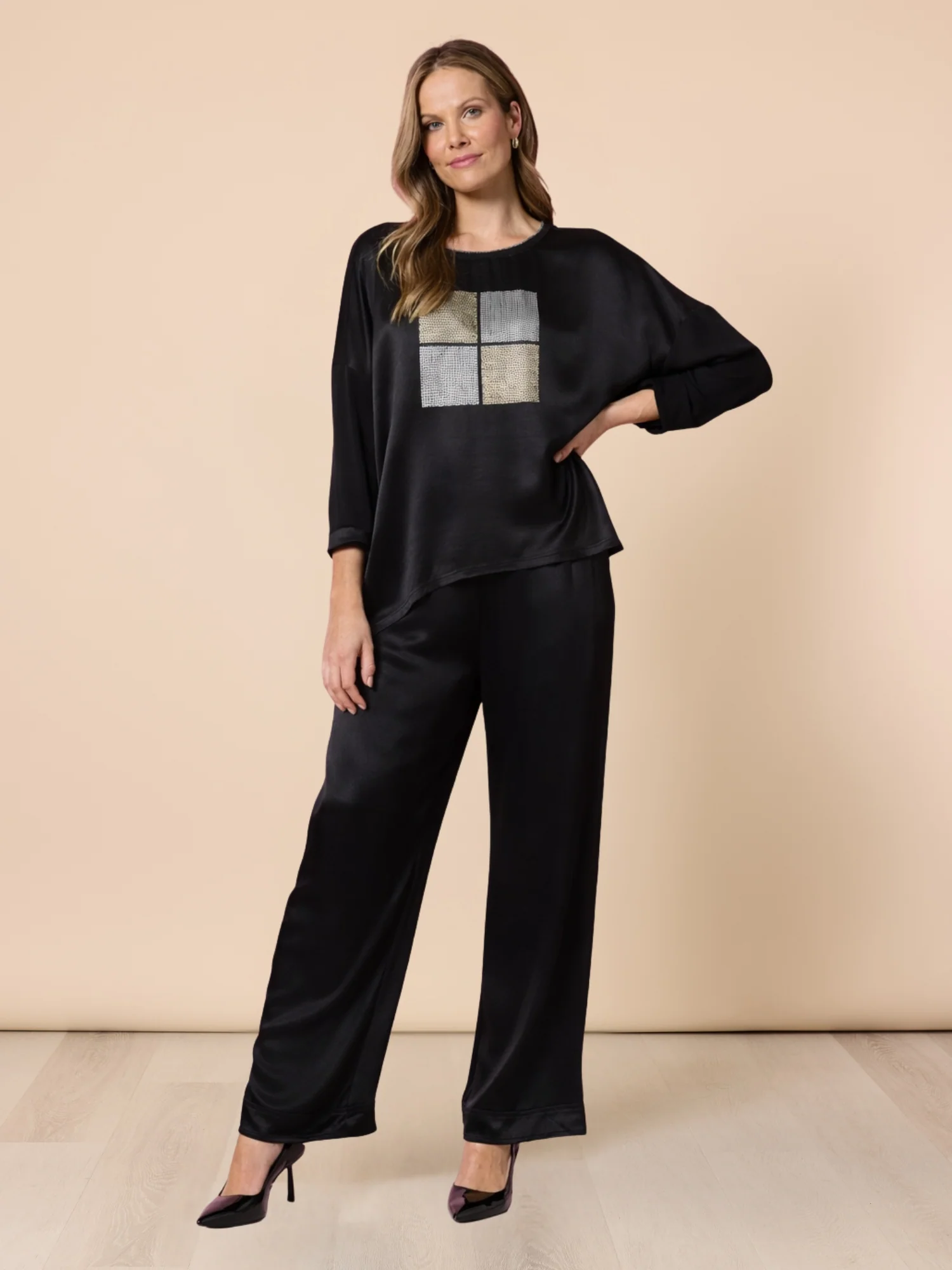 Opera Sequin Print Top - Black - Image 2
