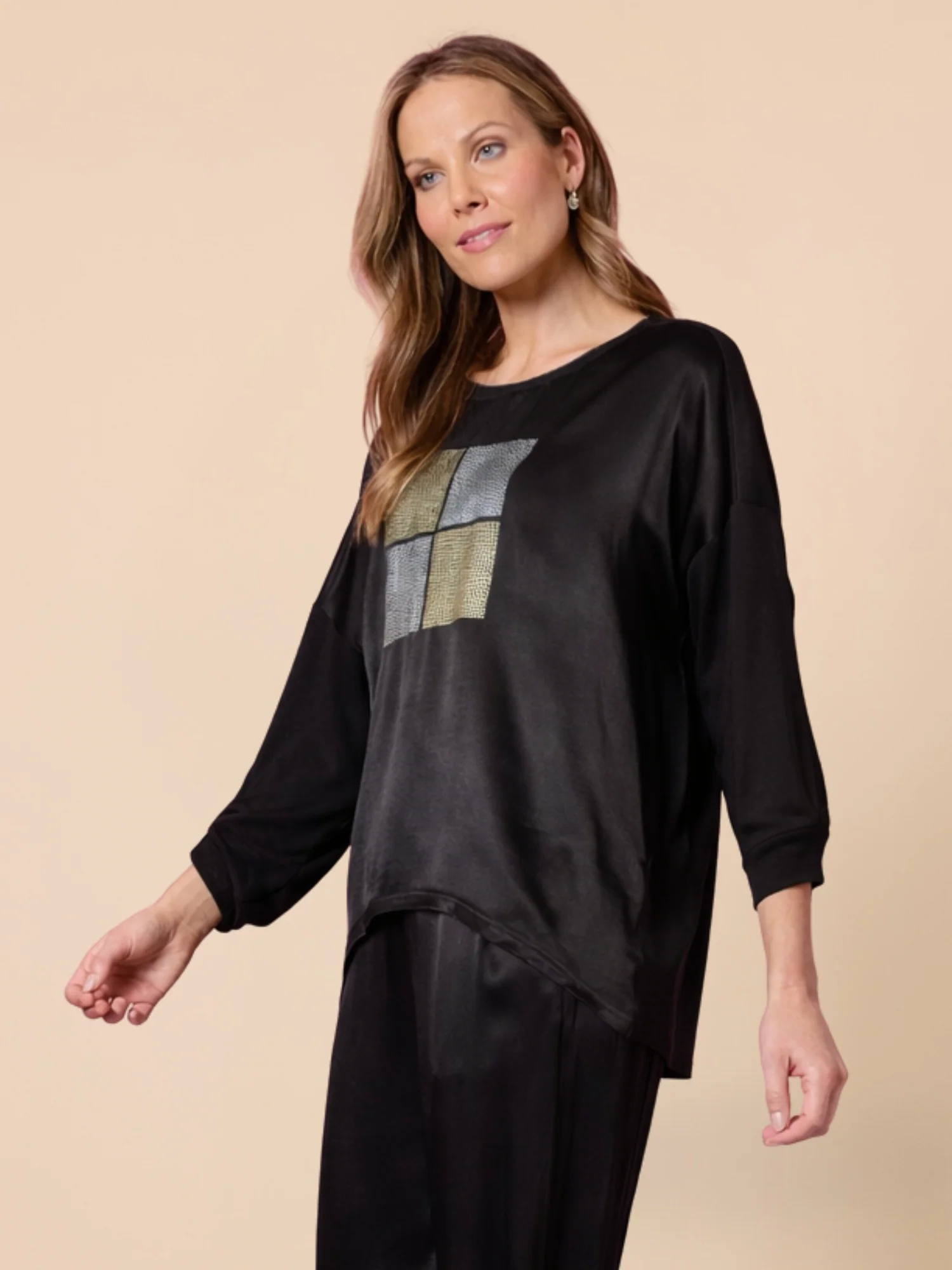 Opera Sequin Print Top - Black - Image 3