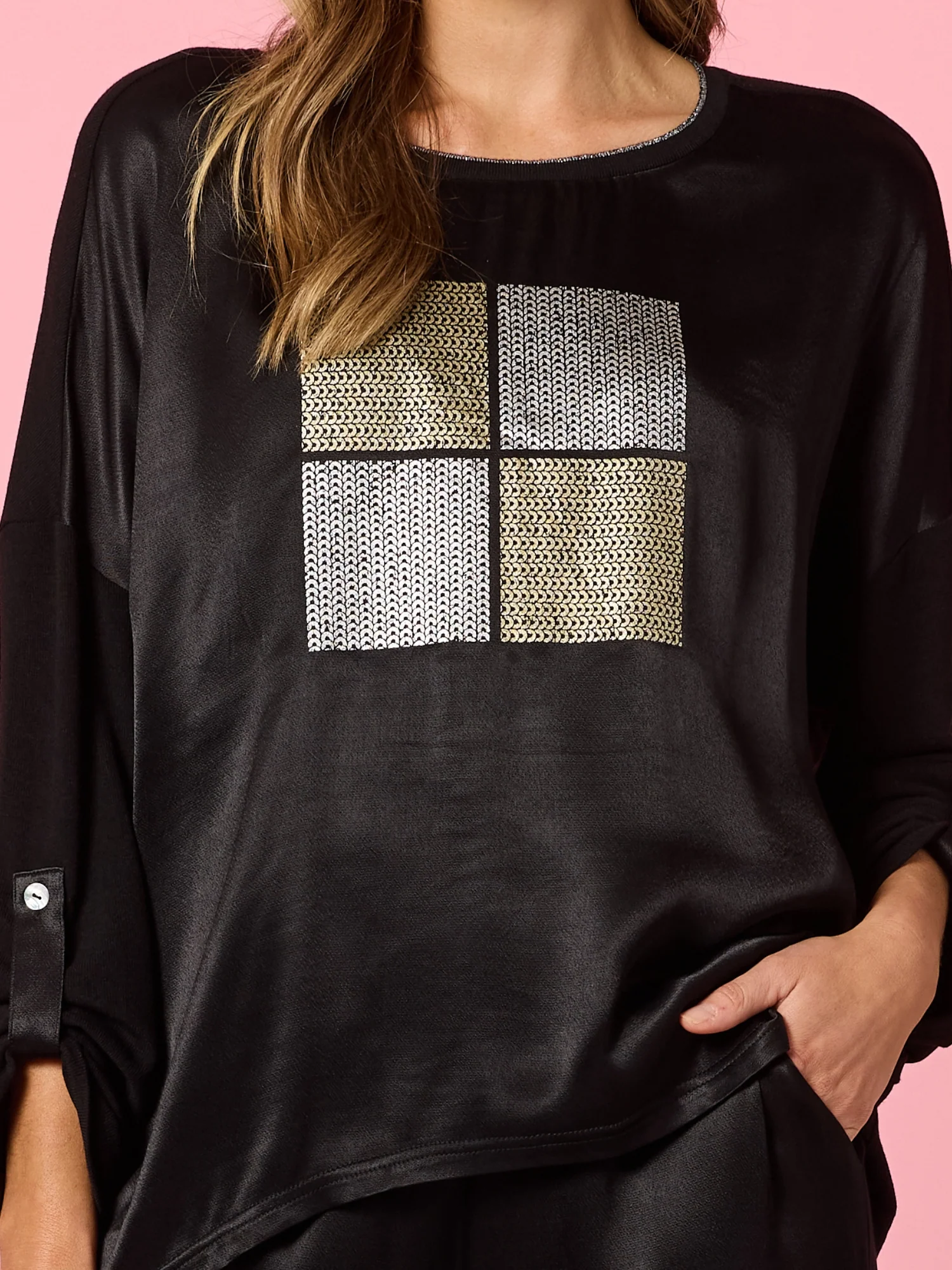 Opera Sequin Print Top - Black - Image 4