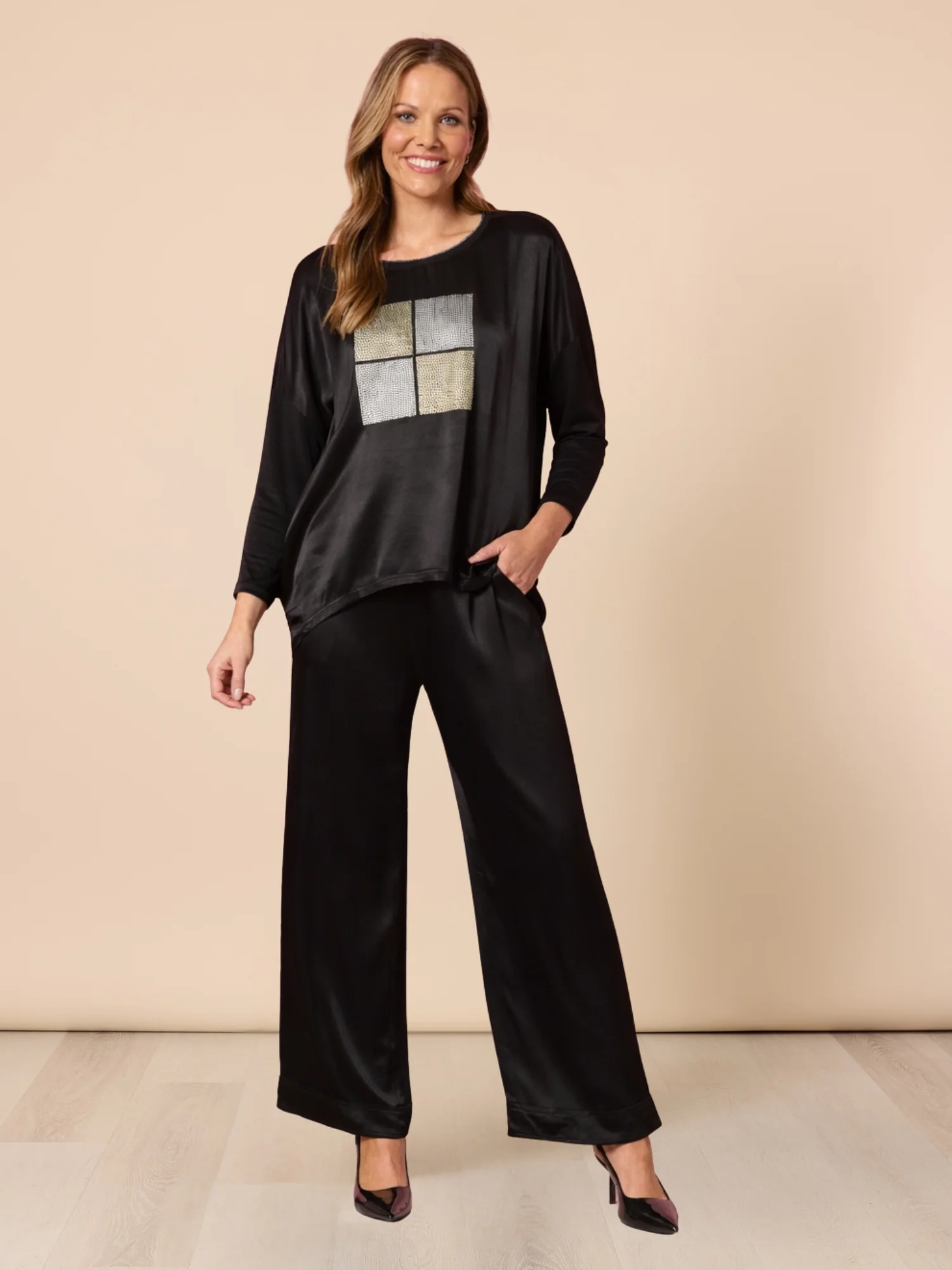 Opera Sequin Print Top - Black - Image 6