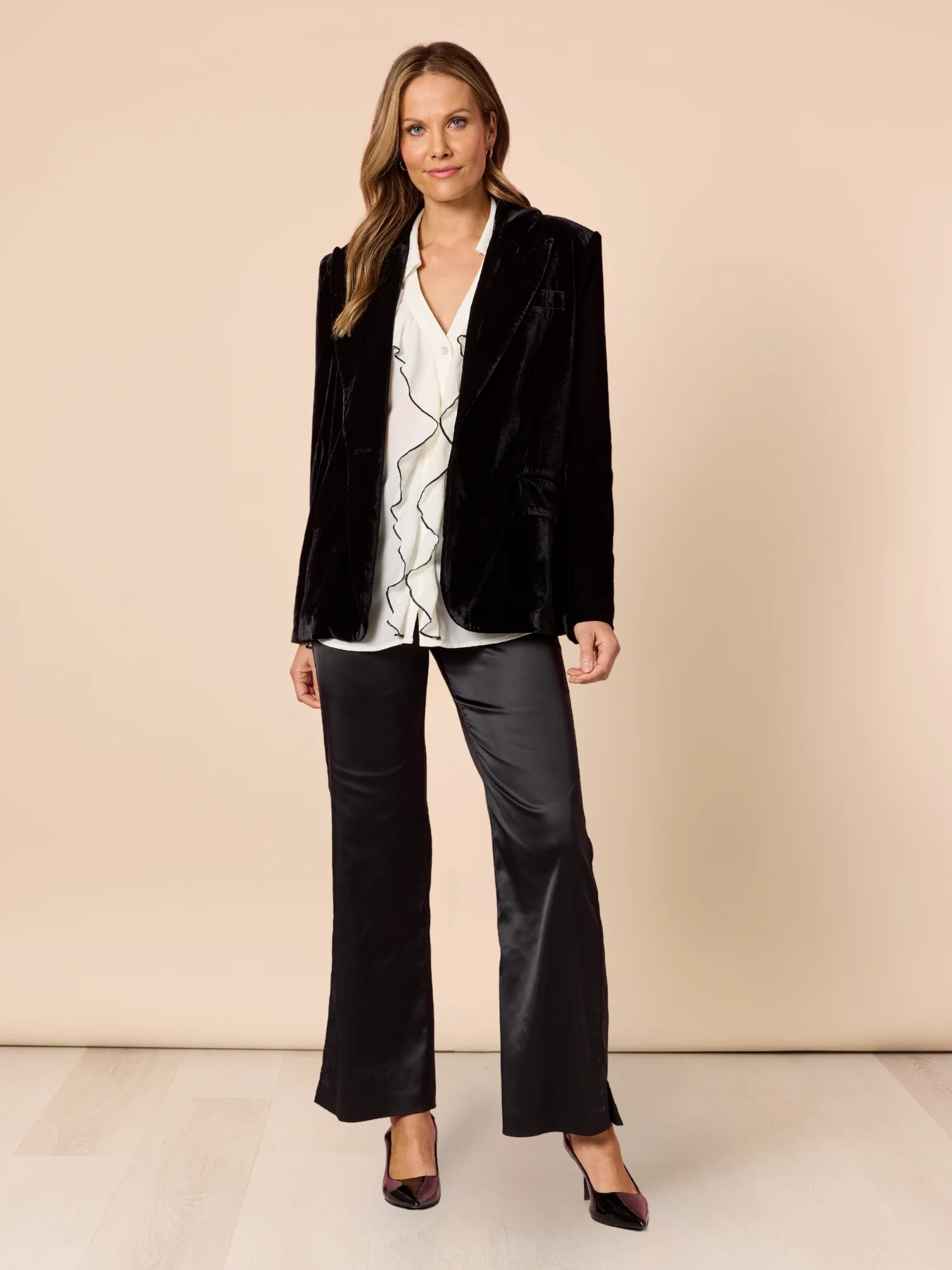 Palazzo Velvet Blazer - Black - Image 5