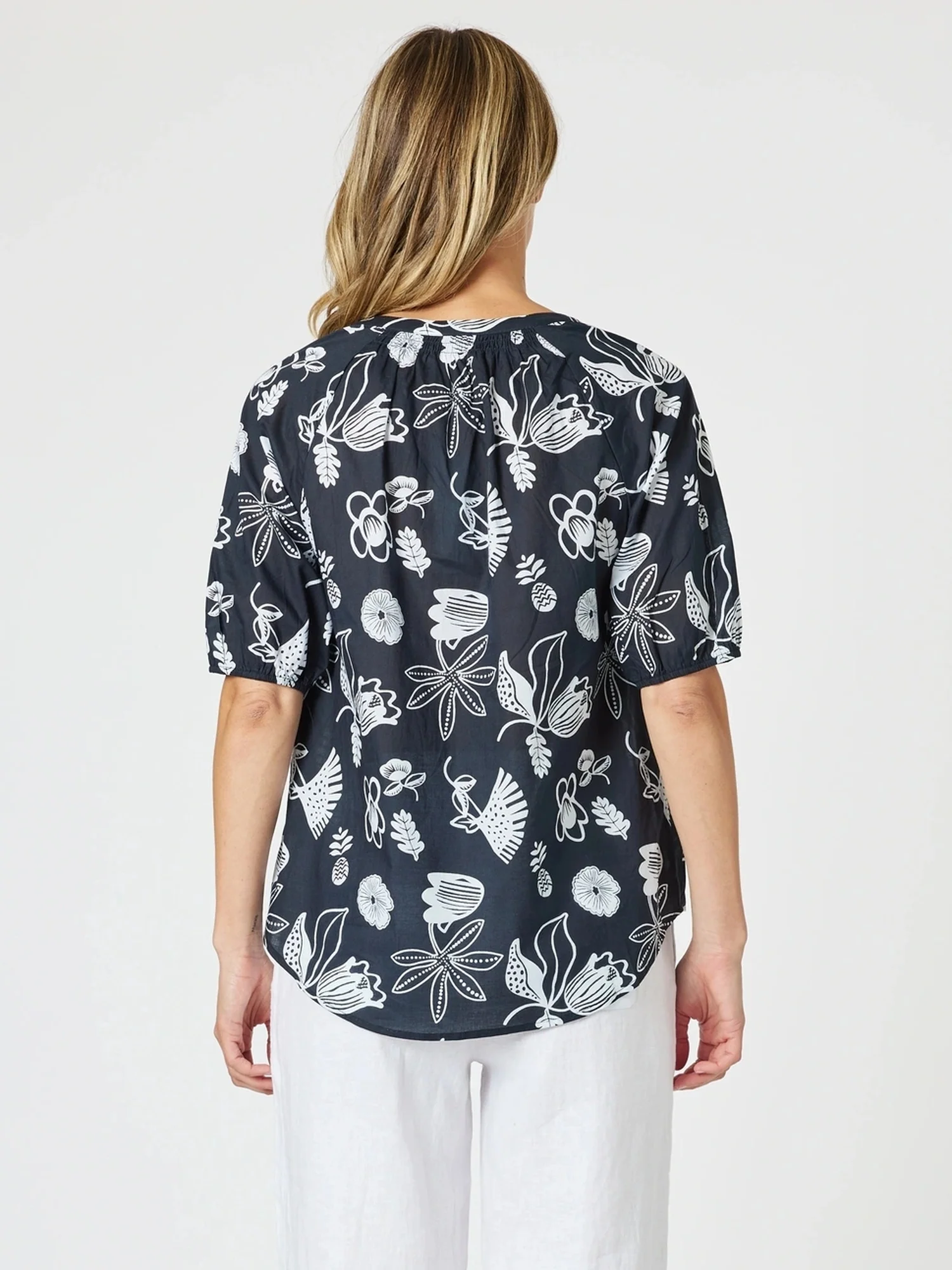 Palm Springs Floral Print Top - Navy/White - Image 6