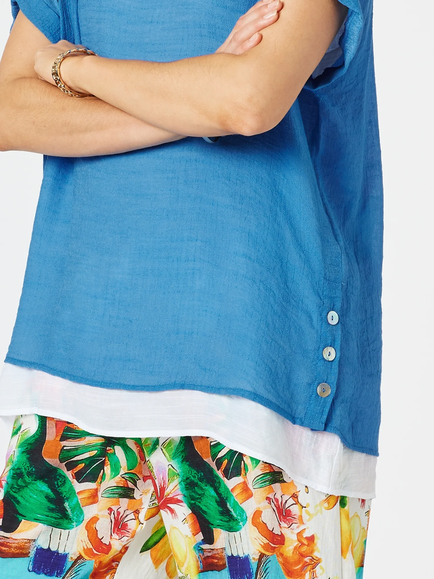 Palma Side Button 2 in 1 Look Top - Blue/White - Image 3