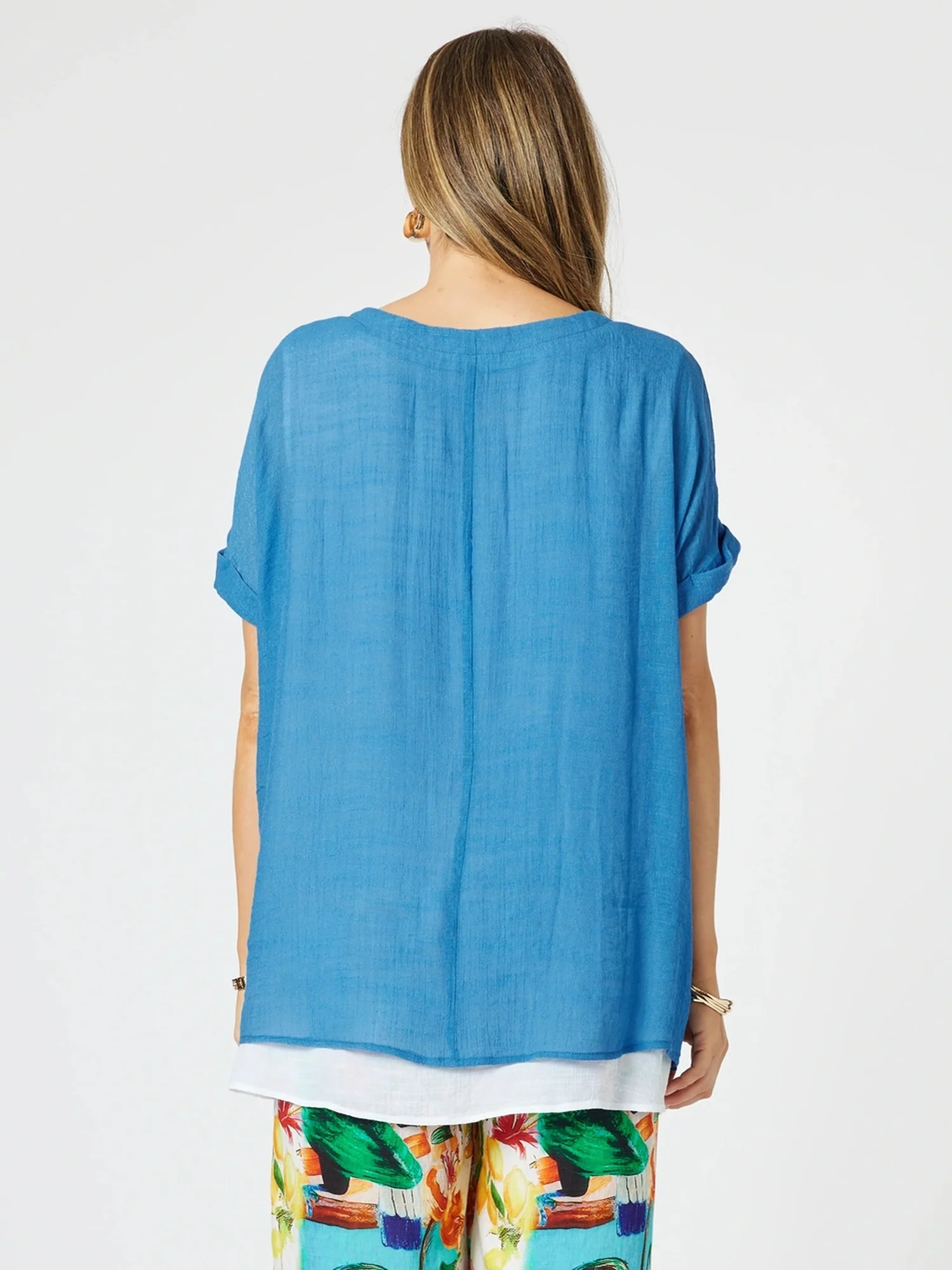 Palma Side Button 2 in 1 Look Top - Blue/White - Image 4