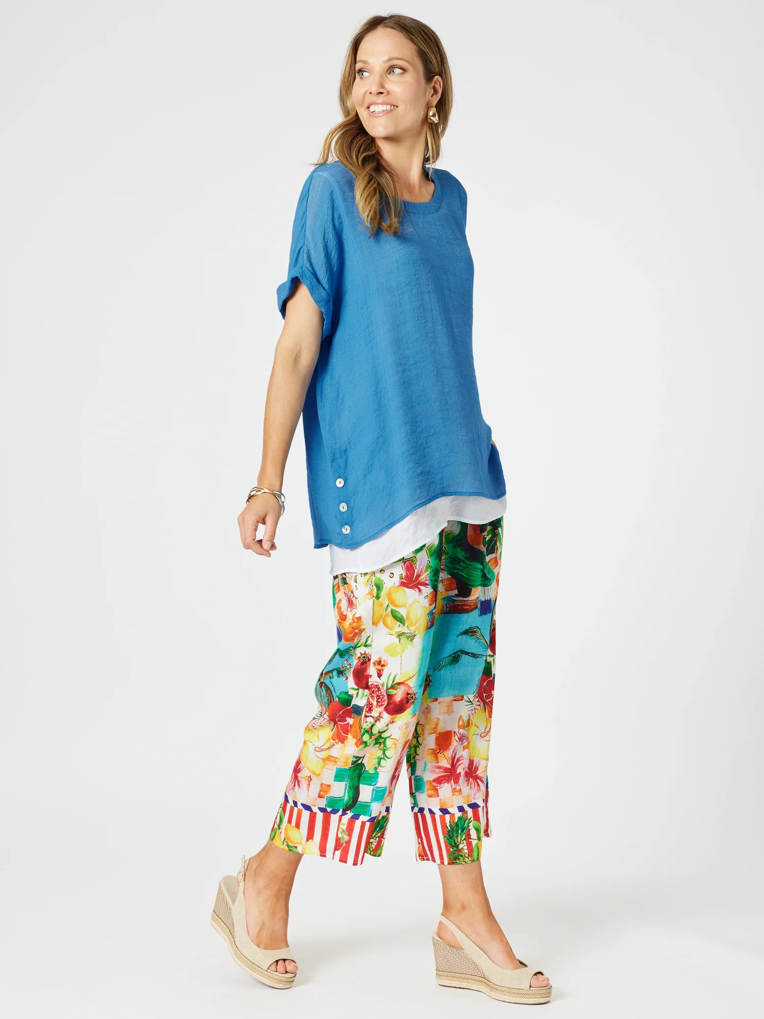 Palma Side Button 2 in 1 Look Top - Blue/White - Image 5