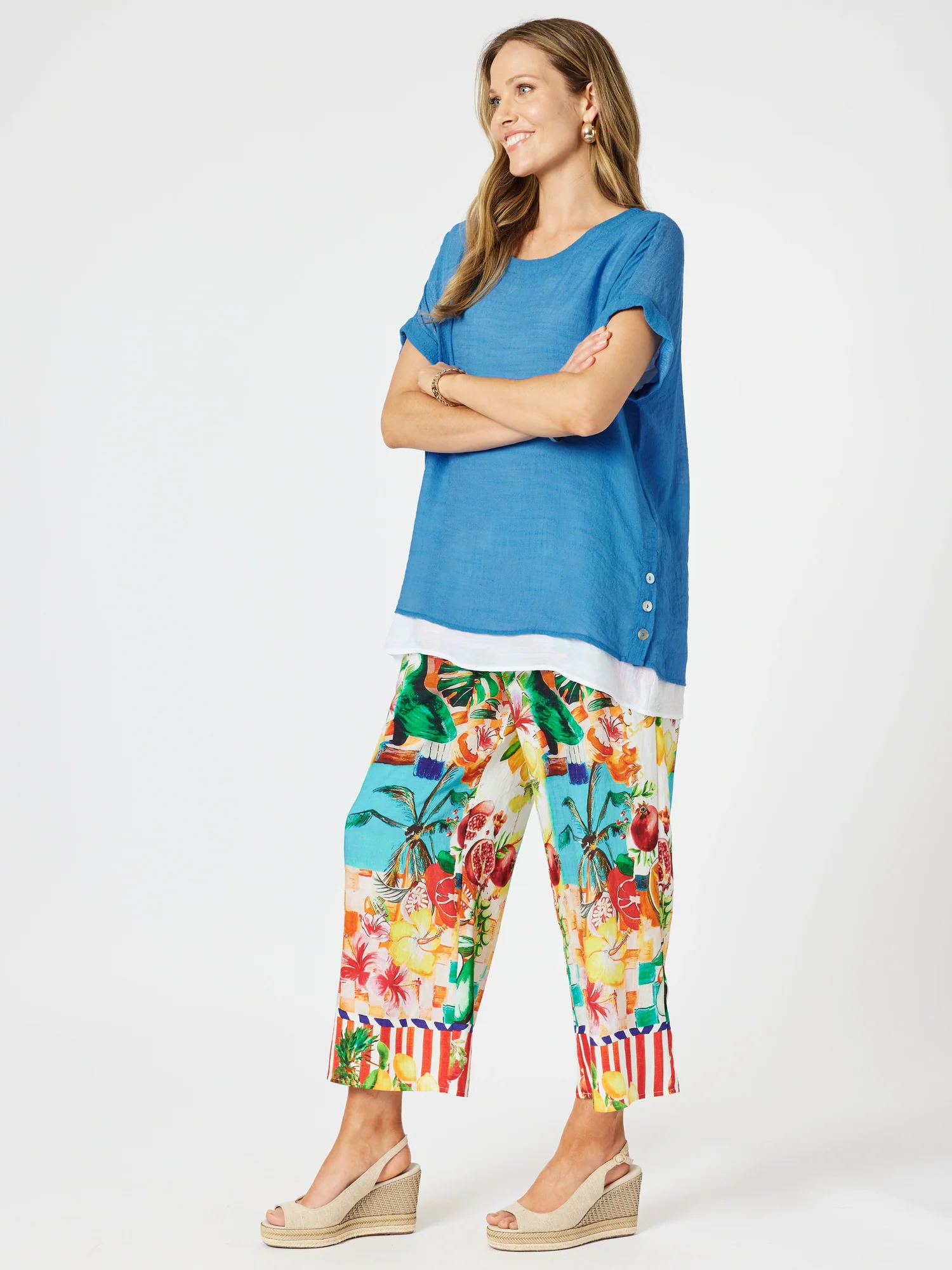 Palma Side Button 2 in 1 Look Top - Blue/White - Image 7