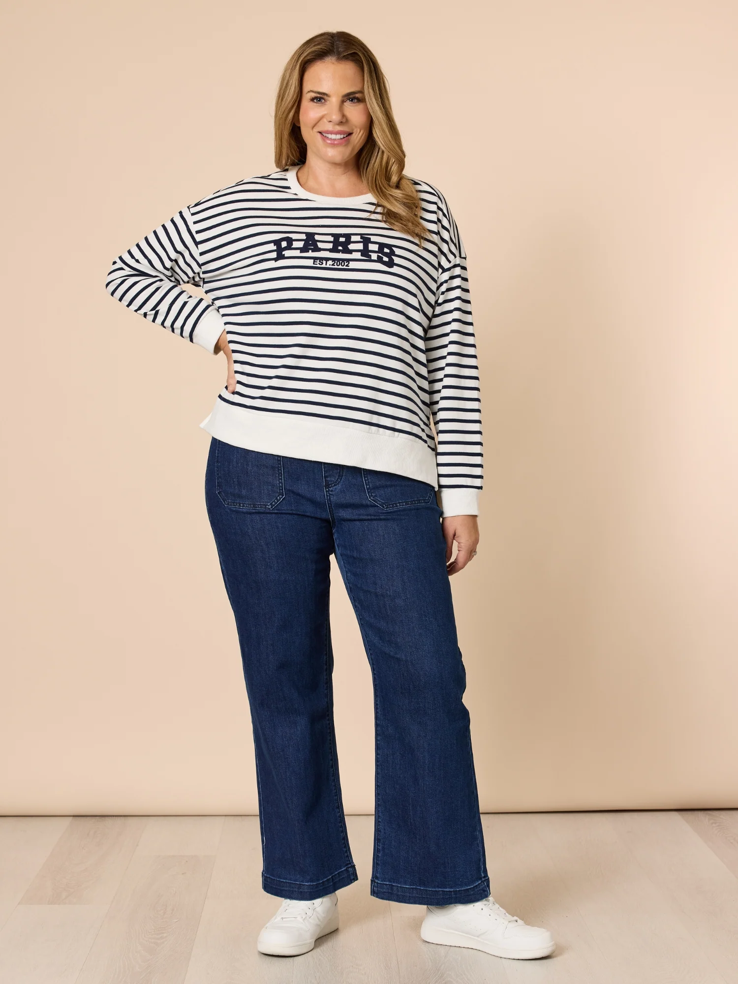 Paris Stripe Print Sweatshirt - Navy/White - Image 2