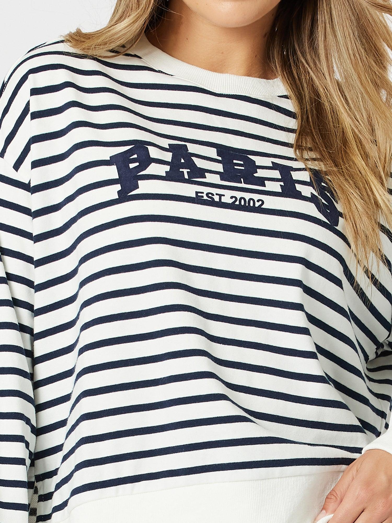 Paris Stripe Print Sweatshirt - Navy/White - Image 4