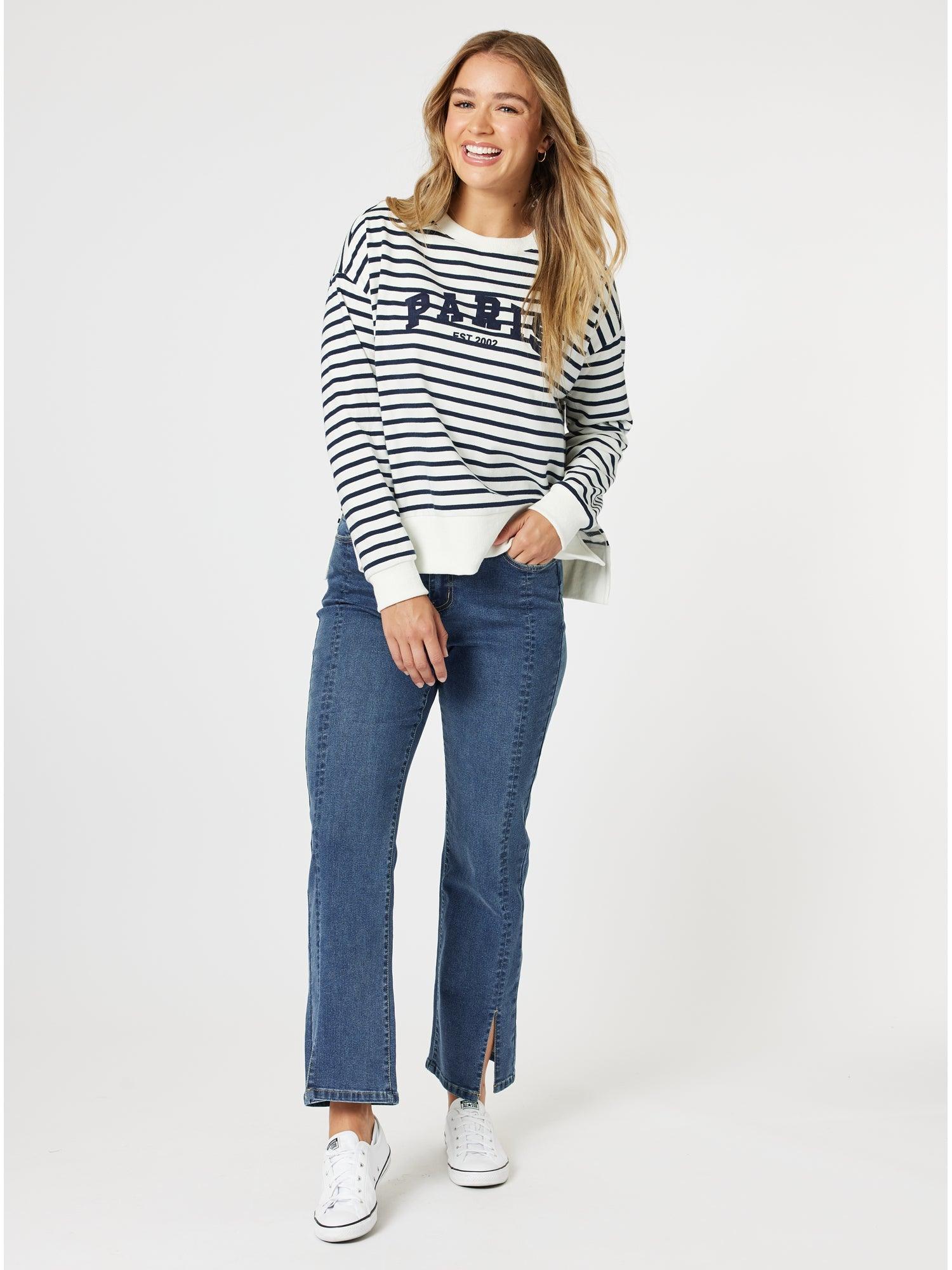 Paris Stripe Print Sweatshirt - Navy/White - Image 5