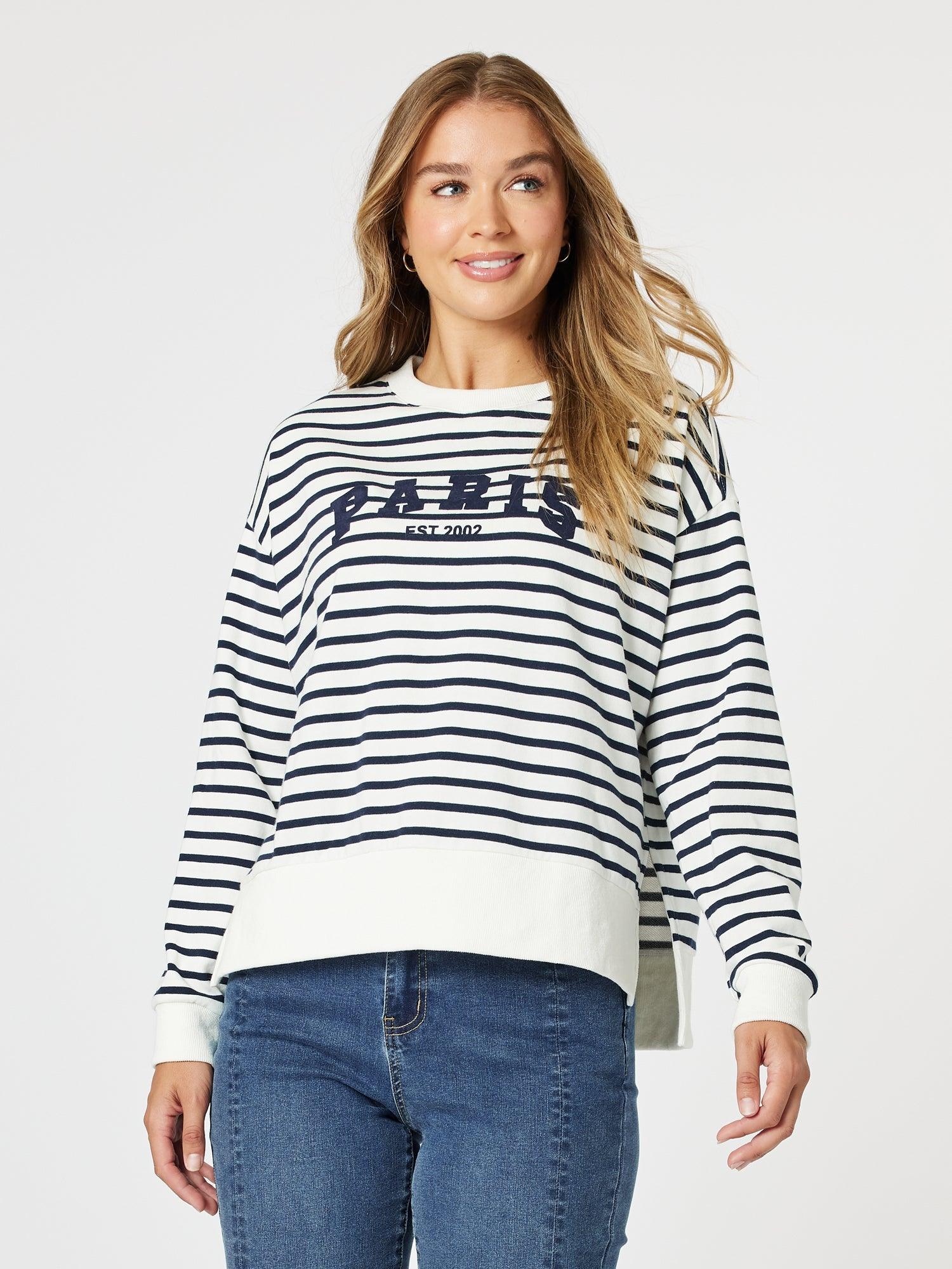 Paris Stripe Print Sweatshirt - Navy/White - Image 6