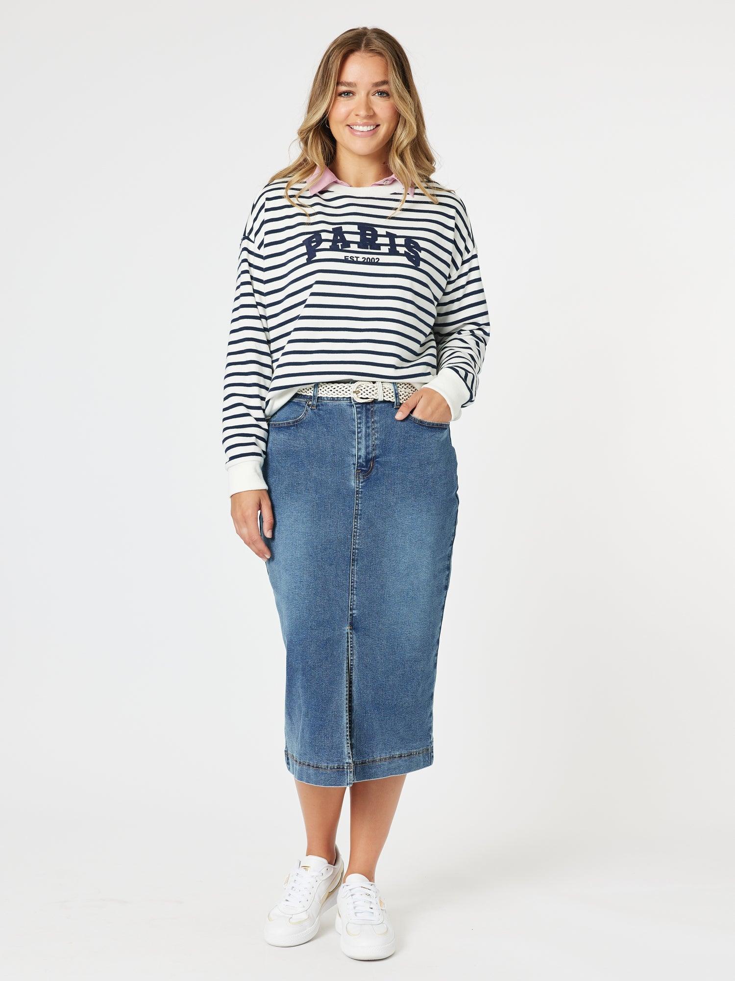 Paris Stripe Print Sweatshirt - Navy/White - Image 7