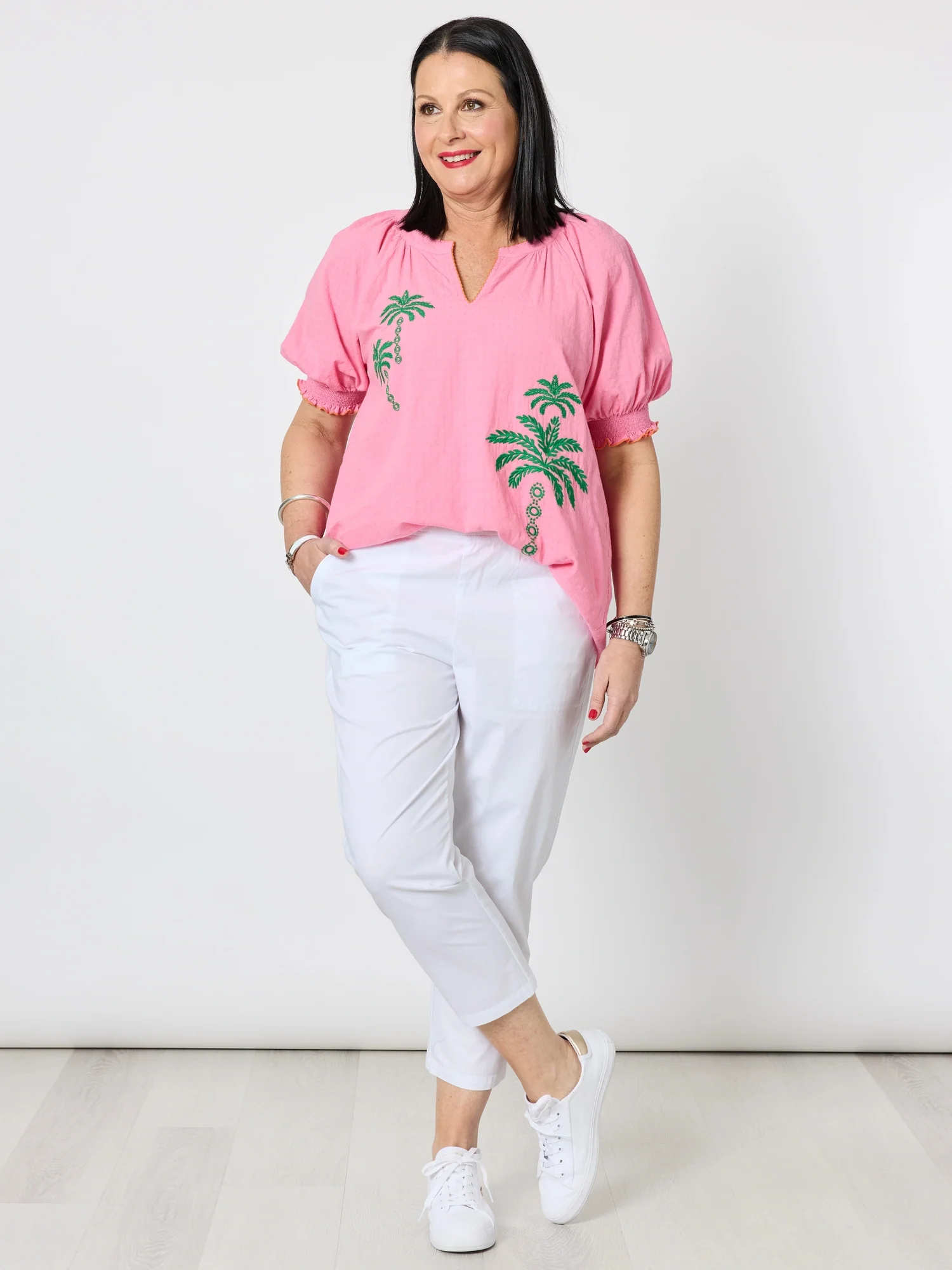 Pina Colada Embroidered Top - Pink Green - Image 2