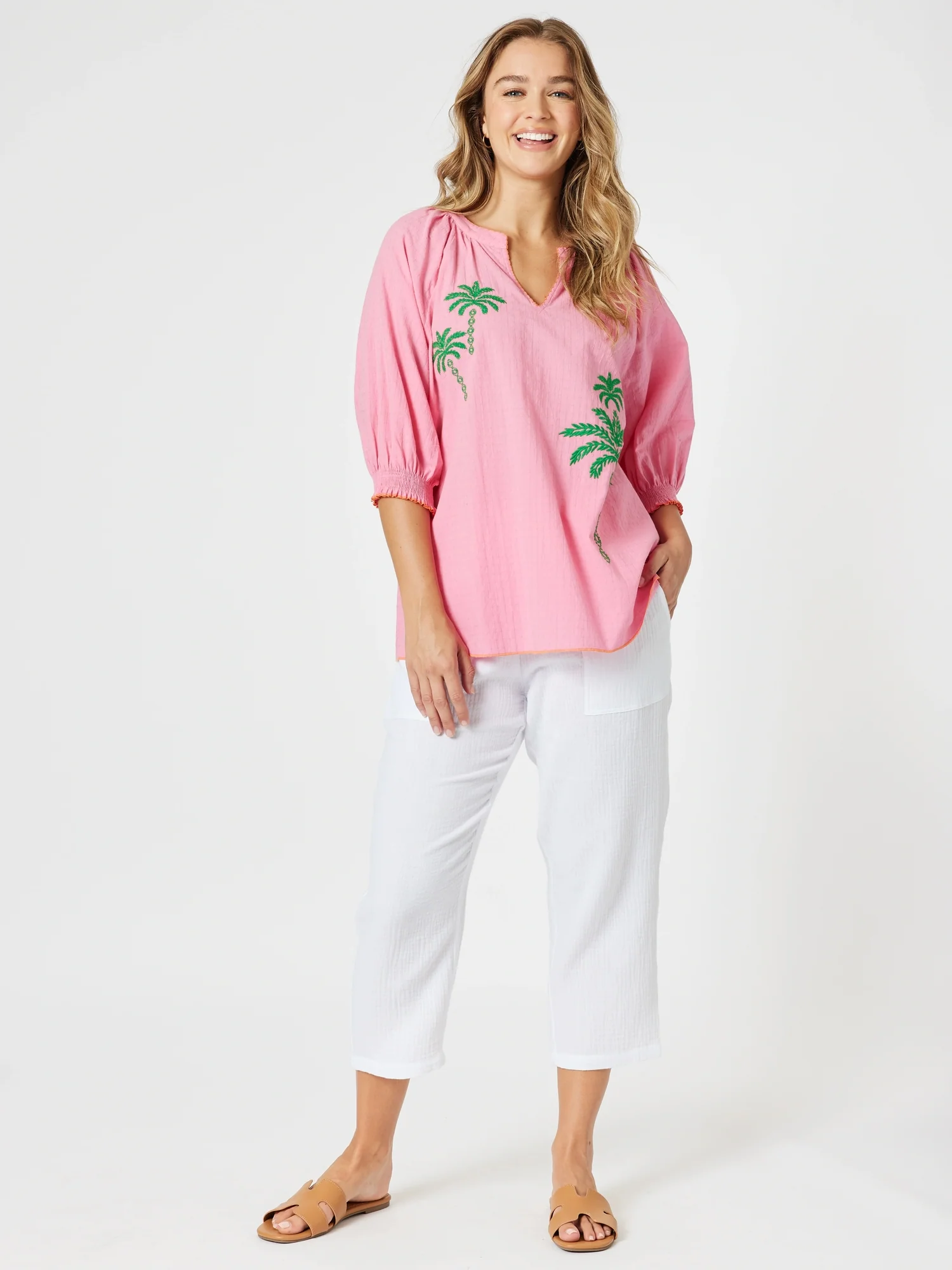 Pina Colada Embroidered Top - Pink Green - Image 3