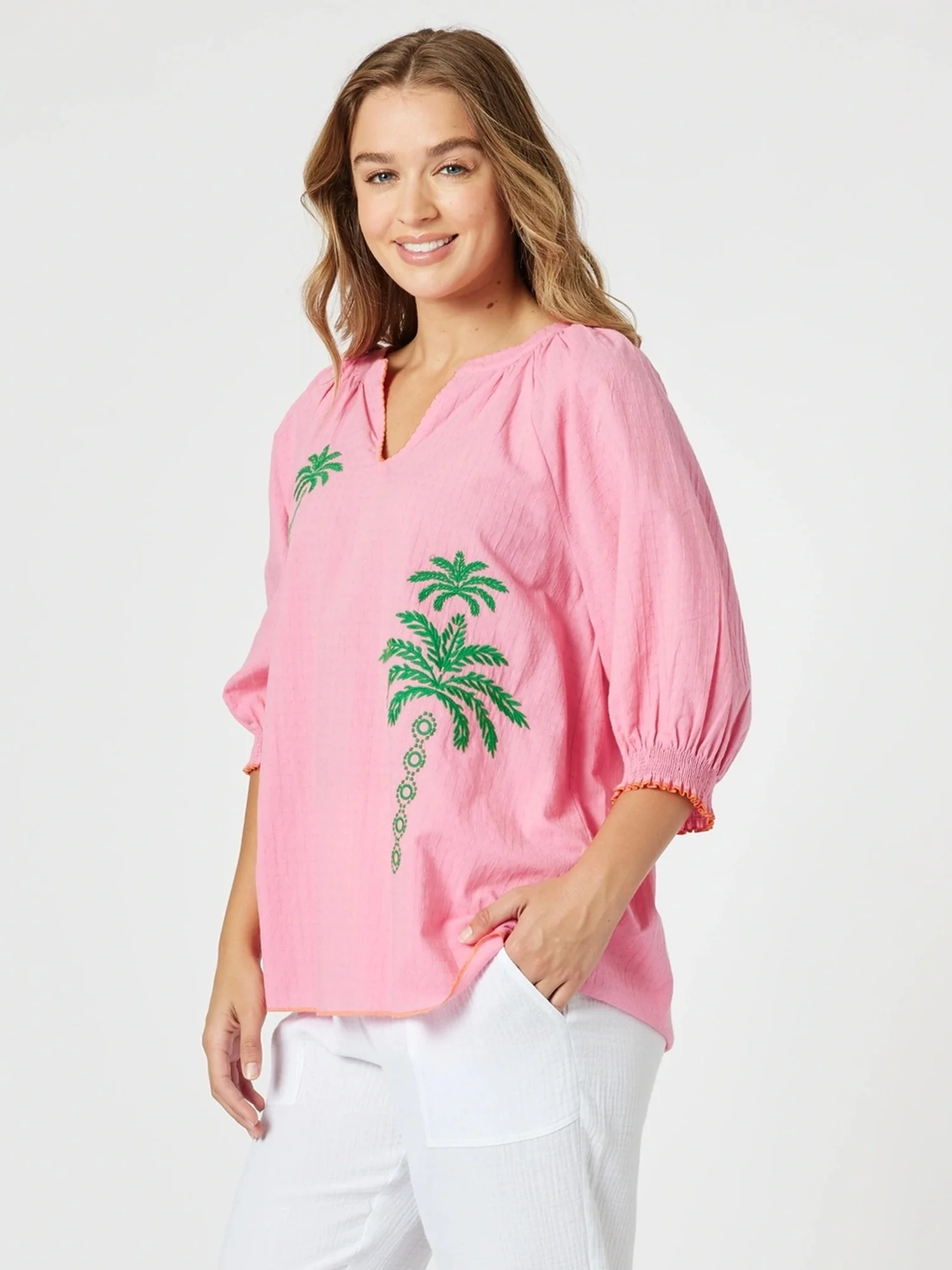 Pina Colada Embroidered Top - Pink Green - Image 4