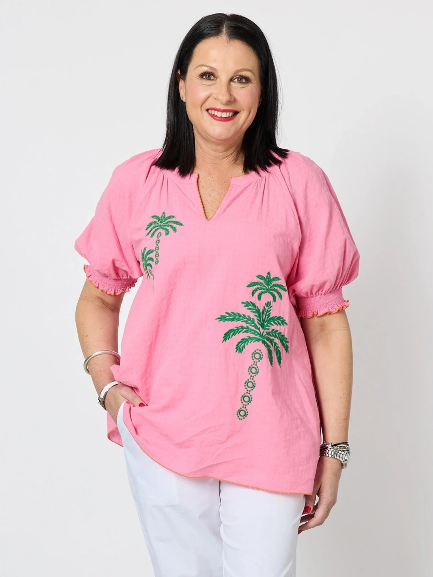 Pina Colada Embroidered Top - Pink Green - Image 6