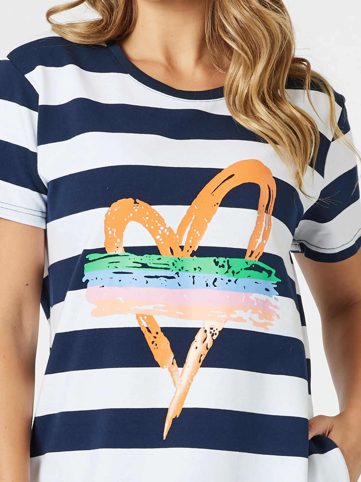 Heart Stripe Print Dress - Orange - Image 6