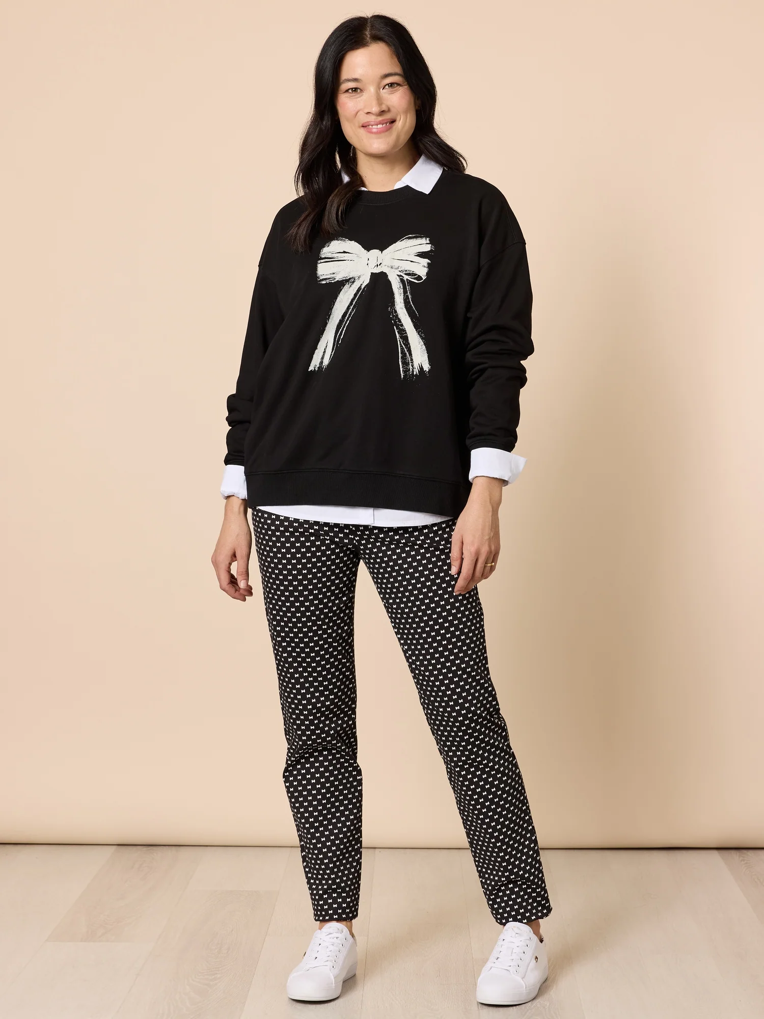 Pretty Bow Print Sweatshirt - Black - Image 6