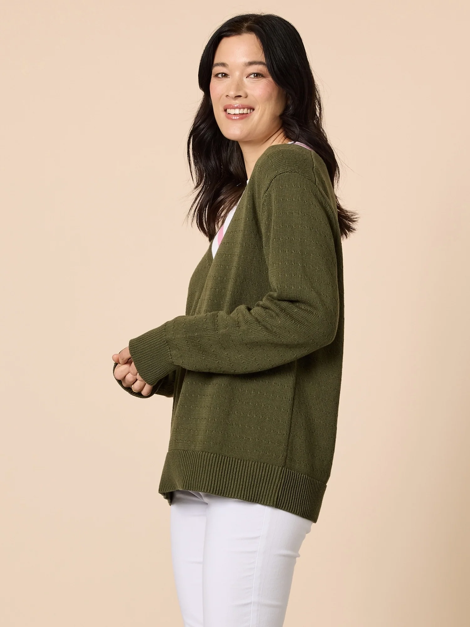 Princeton V Neck Knit Jumper - Khaki - Image 4