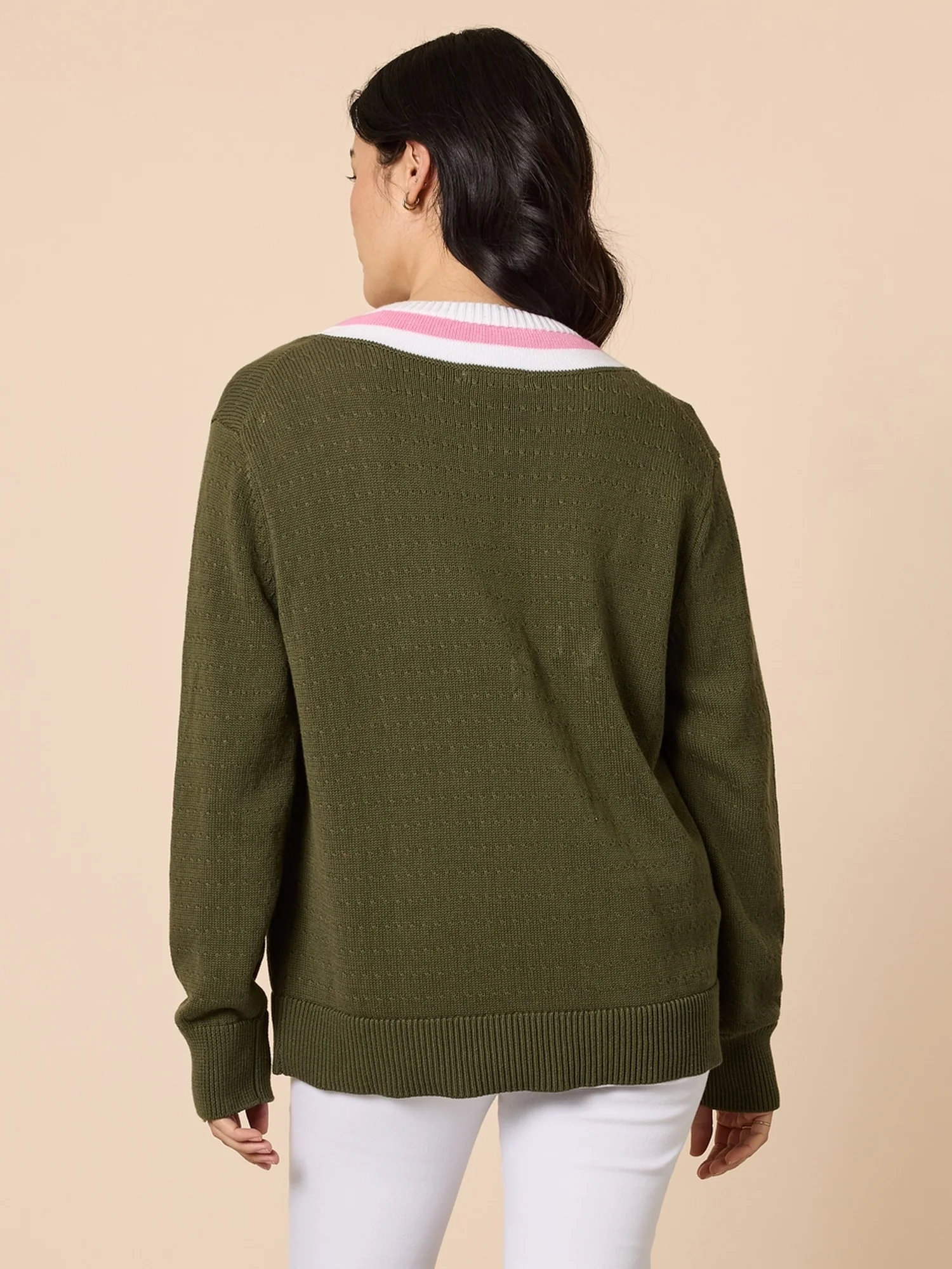 Princeton V Neck Knit Jumper - Khaki - Image 5