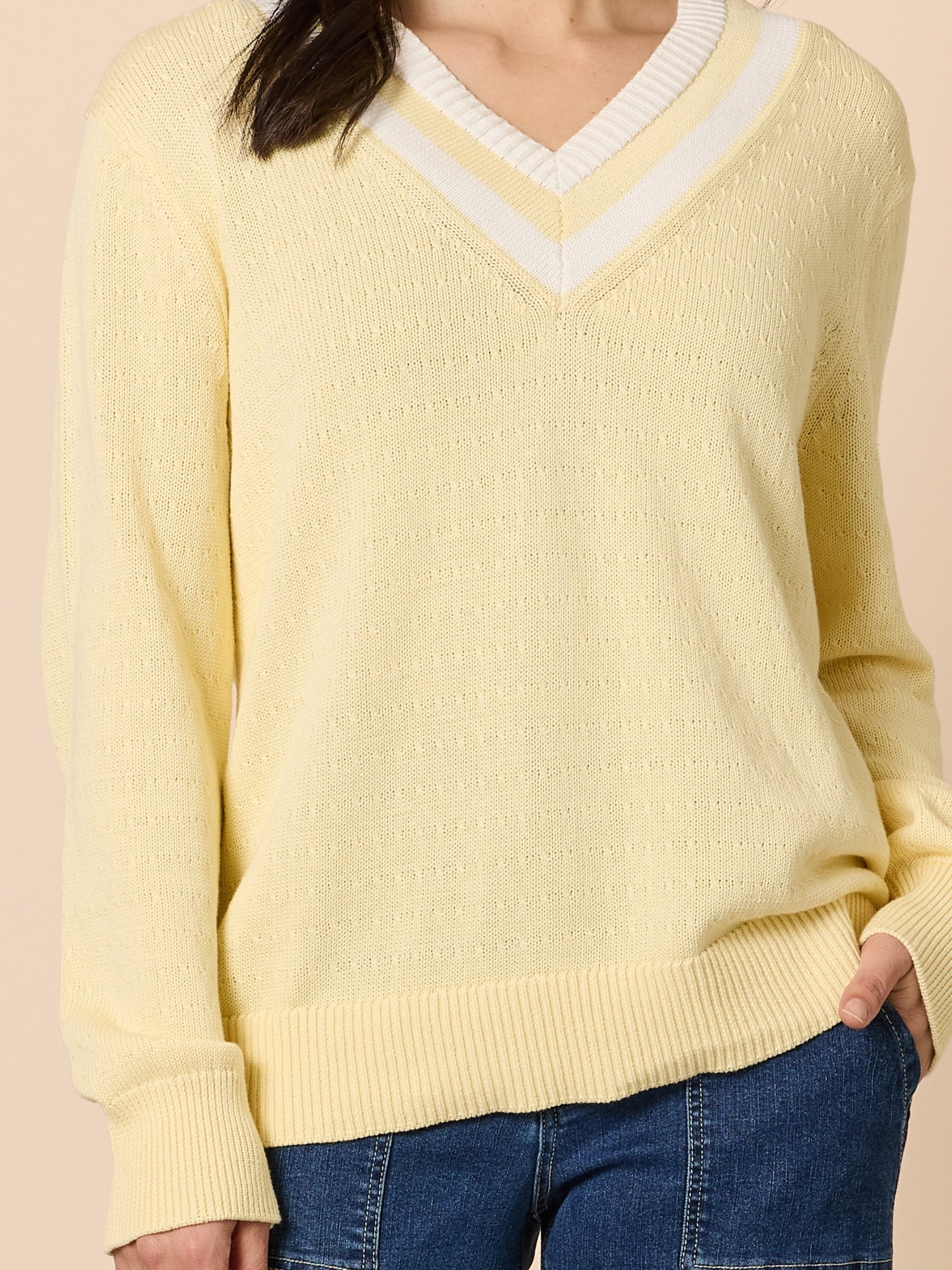 Princeton V Neck Knit Jumper - Lemon - Image 5