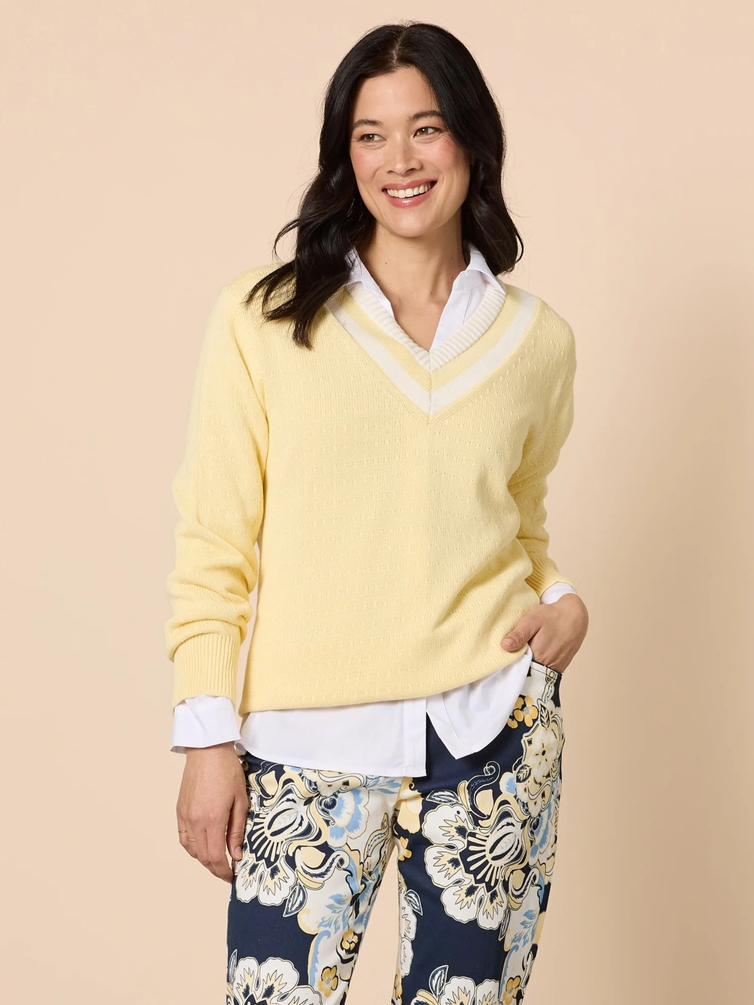 Princeton V Neck Knit Jumper - Lemon - Image 6