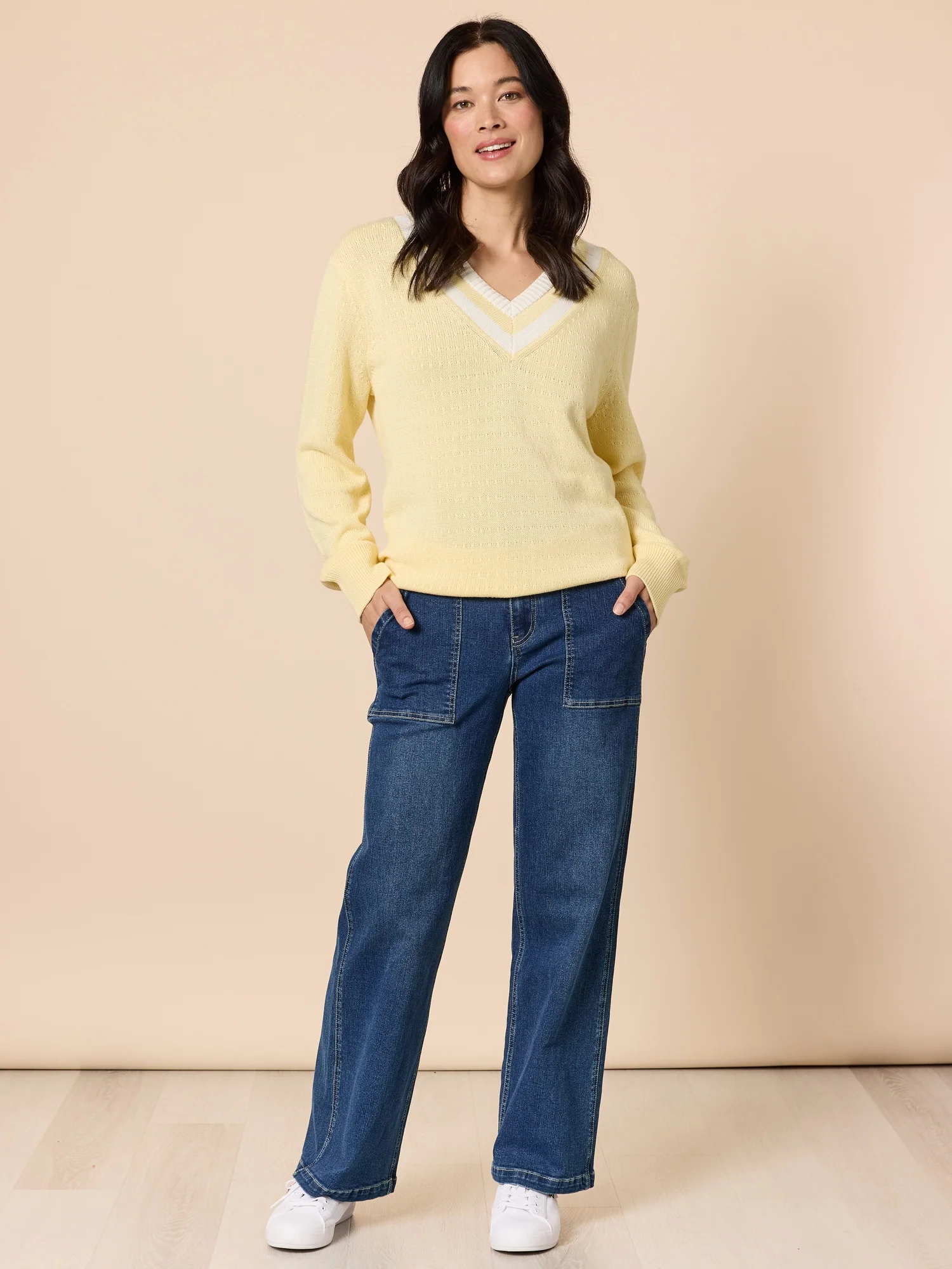 Princeton V Neck Knit Jumper - Lemon - Image 7