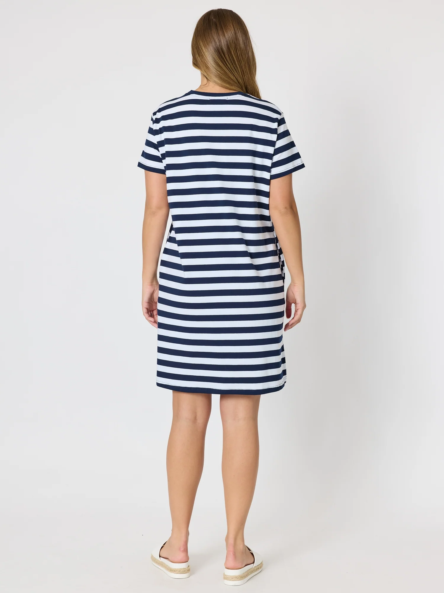 Red Bow Stripe Print Dress - Navy/White - Image 6