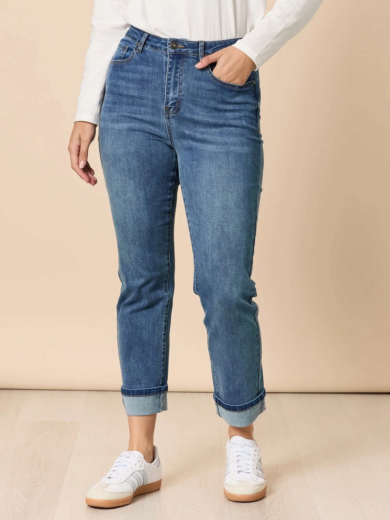 Retro Cuff Straight Leg Jean - Denim
