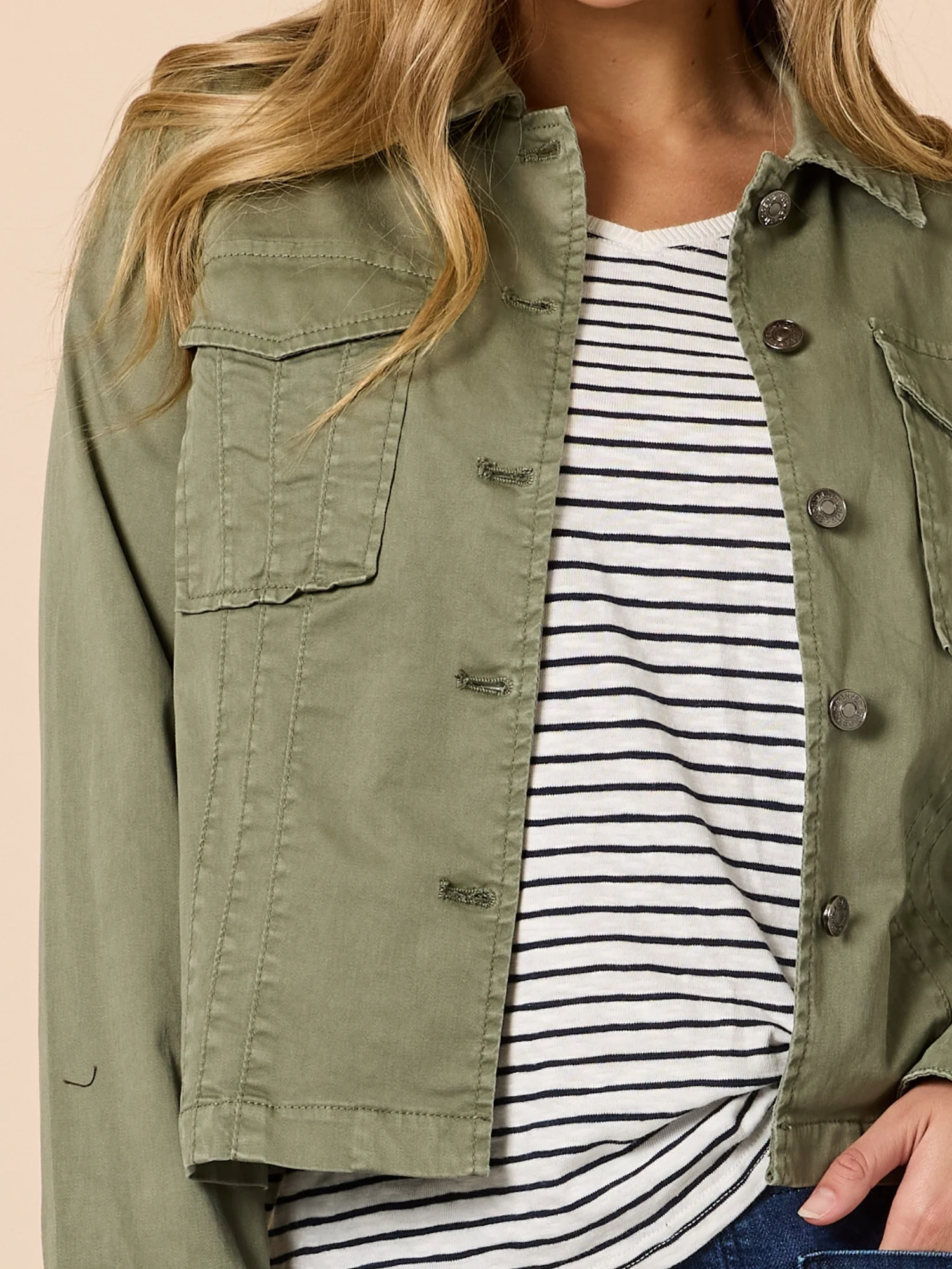 Retro Denim Jacket - Washed Khaki - Image 5