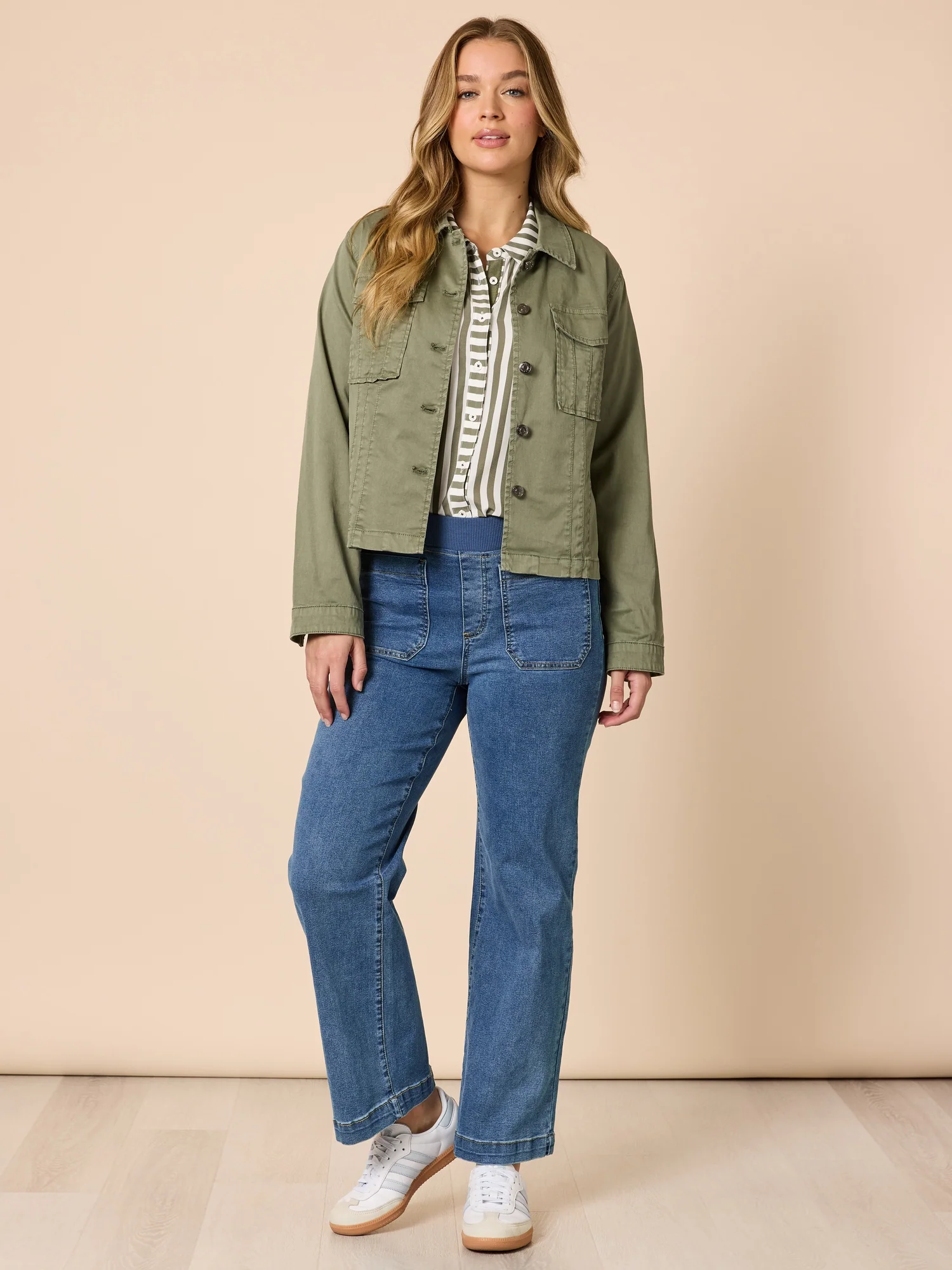 Retro Denim Jacket - Washed Khaki - Image 9