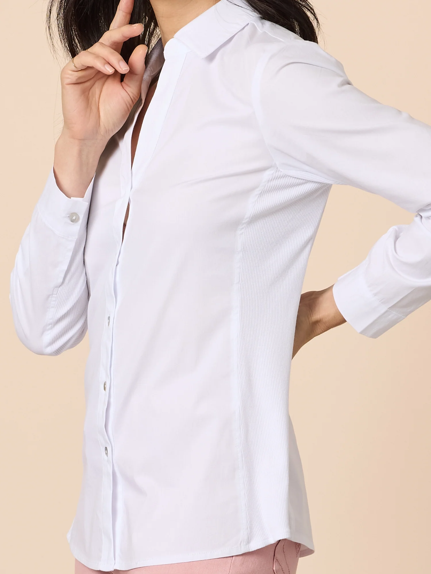 Emma Rib Detail Shirt - White - Image 7