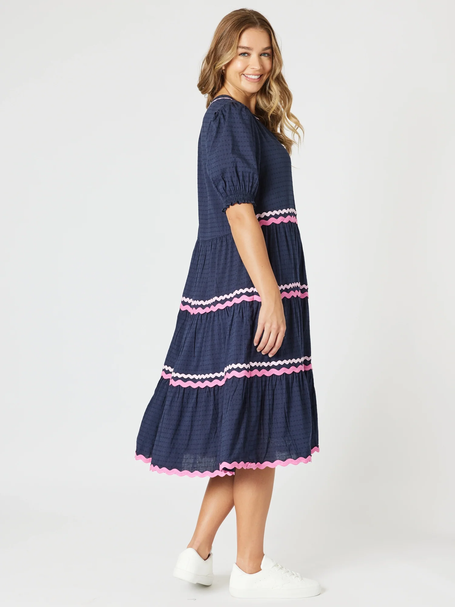 Ric Rac Tiered Dress - Navy - Image 3