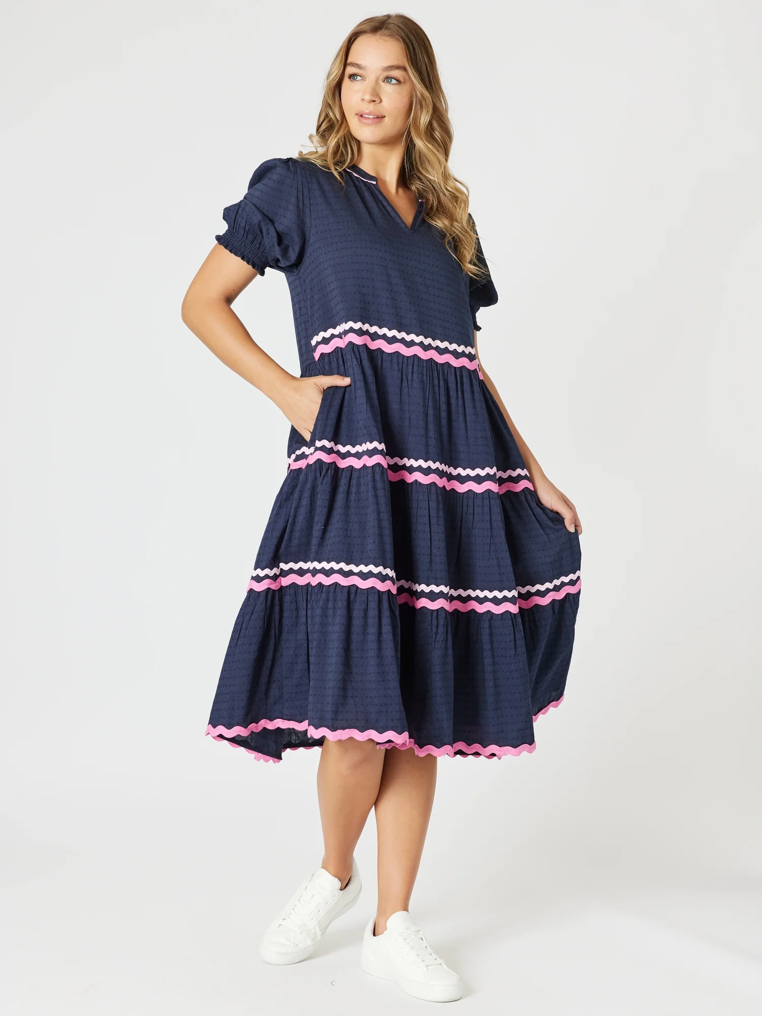Ric Rac Tiered Dress - Navy - Image 6