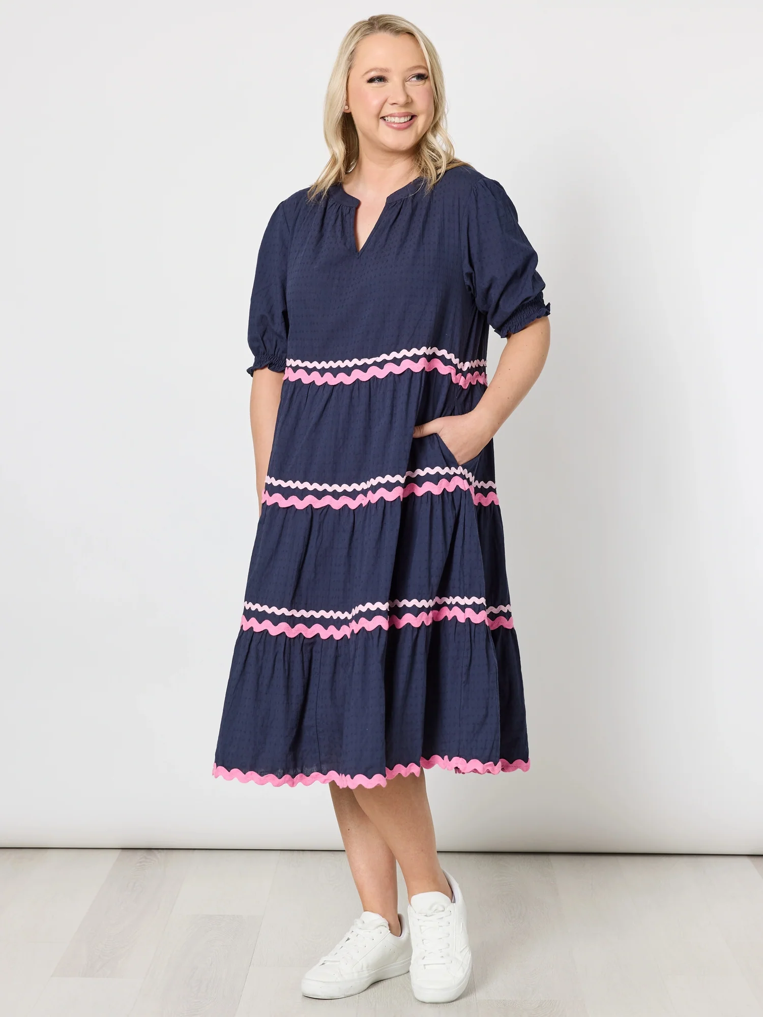 Ric Rac Tiered Dress - Navy - Image 7